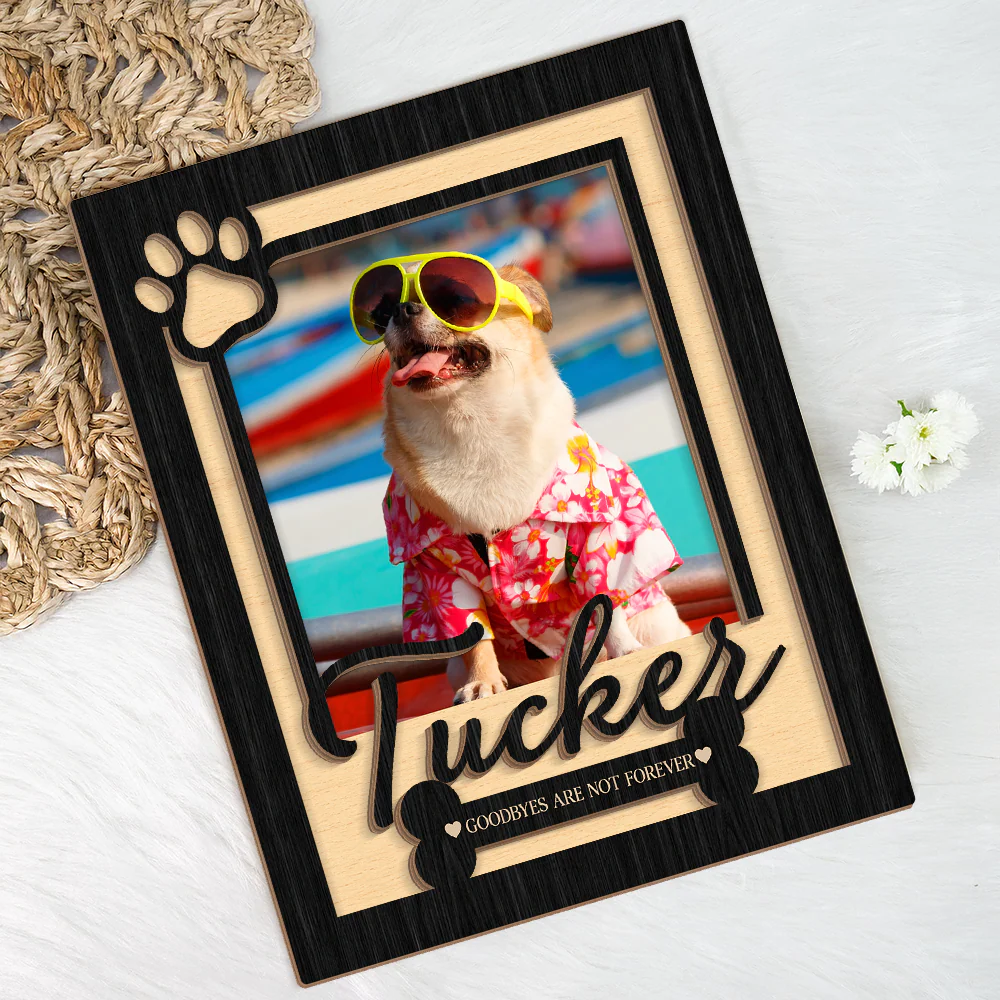 Personalized Pet Memorial Photo Frame, Custom Dog Loss Wooden Sign, Paw Print Picture Plaque HO82 903034 - Image 3
