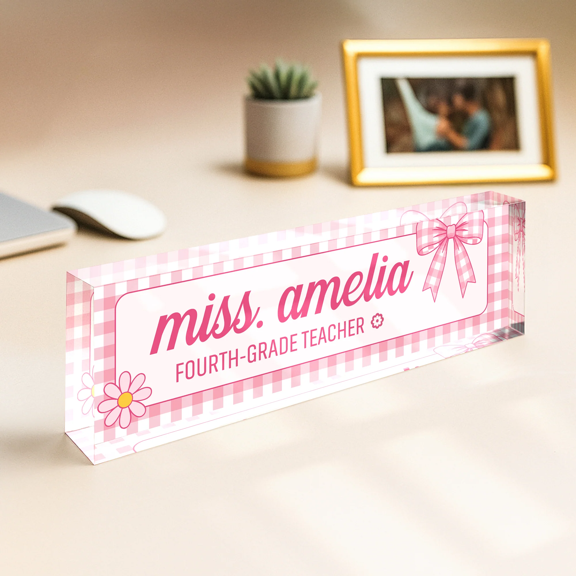 Personalized Preppy Bow Acrylic Desk Name Plate Back to School Teacher Gift CH07 180048 - Image 3