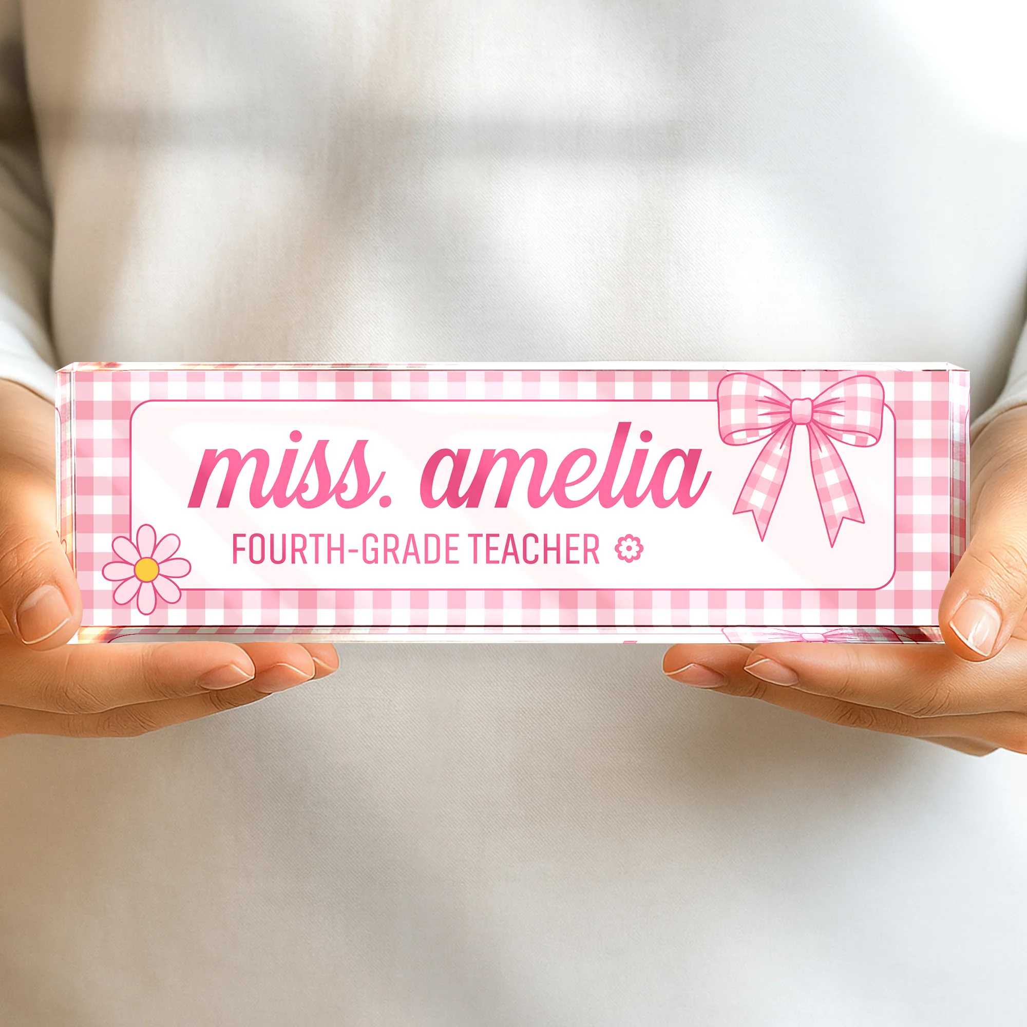 Personalized Preppy Bow Acrylic Desk Name Plate Back to School Teacher Gift CH07 180048 - Image 5