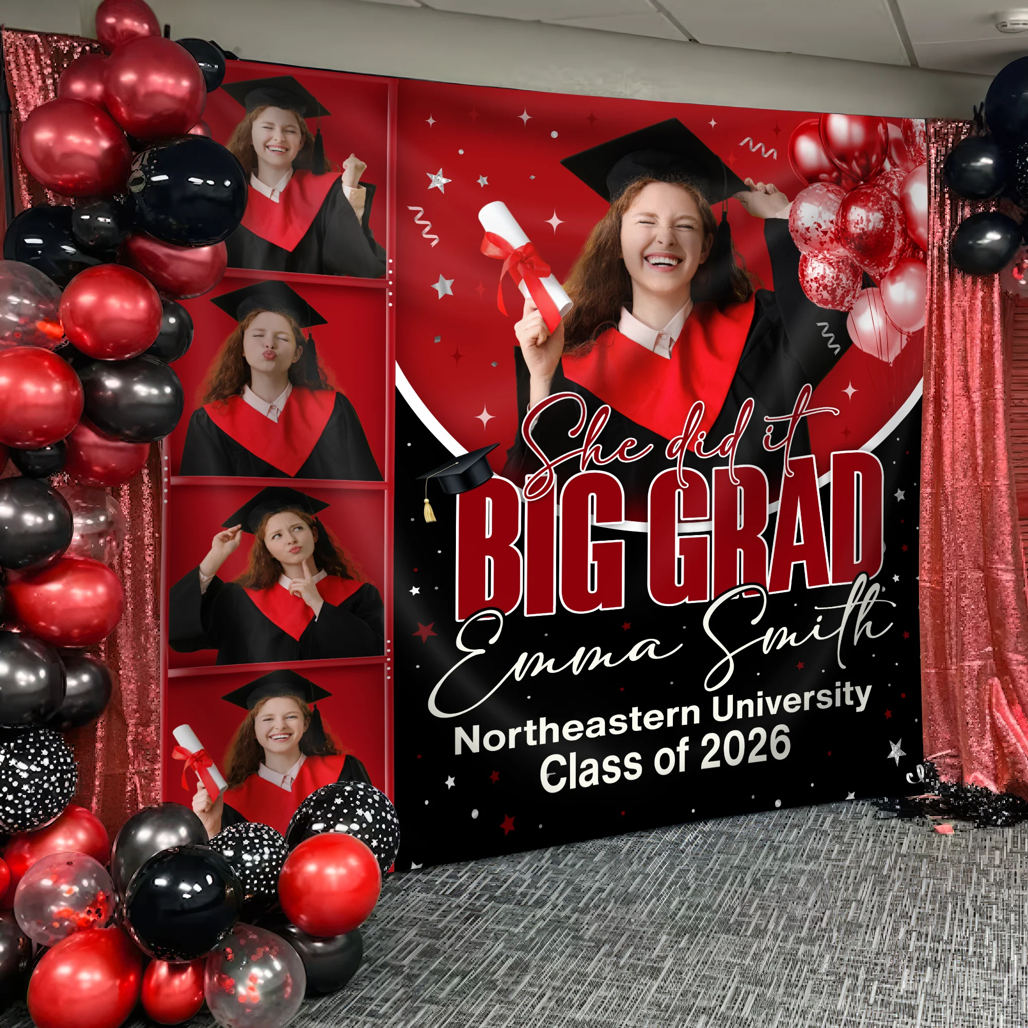 Personalized She Dit It Big Grad Backdrop Graduation Party Decor LM32 899497 - Image 3