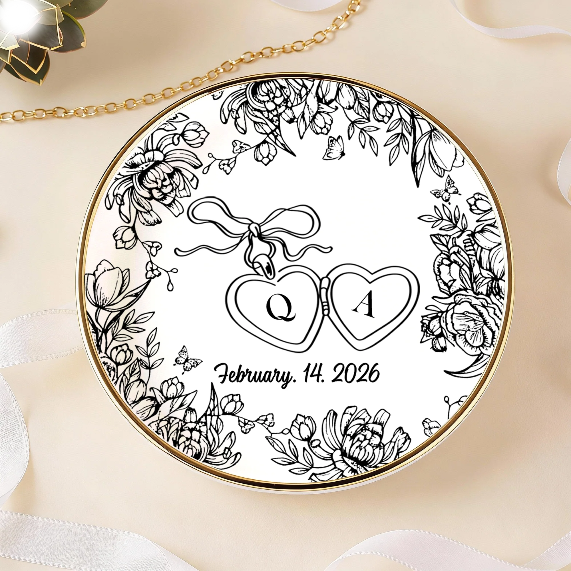 Personalized Toile De Jouy Locked Ring Dish Gift for Bride, Engagement Gift, Anniversary LM32 899251 - Image 5