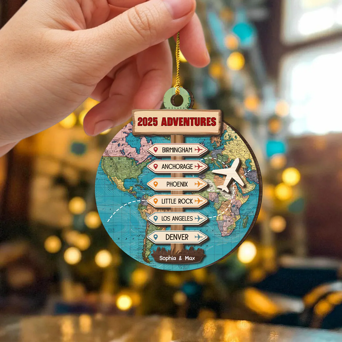 Personalized Travel Adventure 2 Layer Wooden Ornament LM32 895445 - Image 2