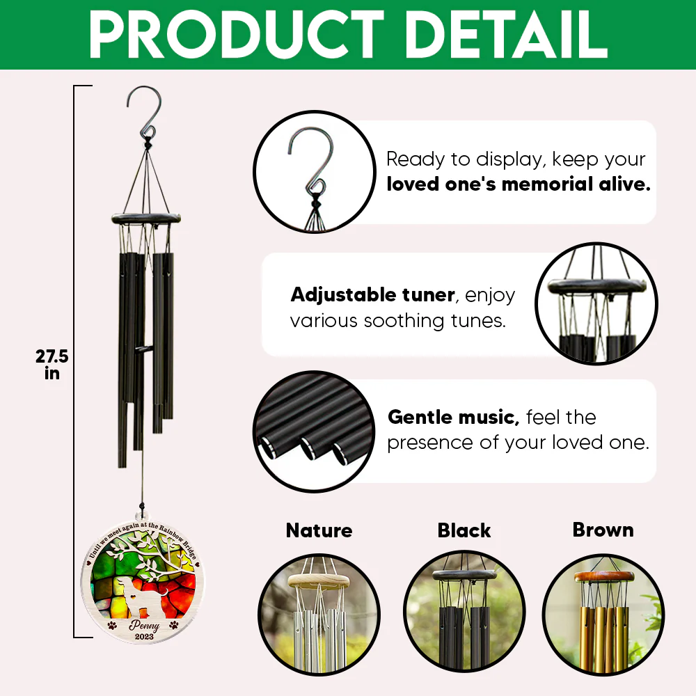 Personalized Until We Meet Again At The Rainbow Bridge Dog Memorial Acrylic Wind Chimes TH10 894205 - Image 6
