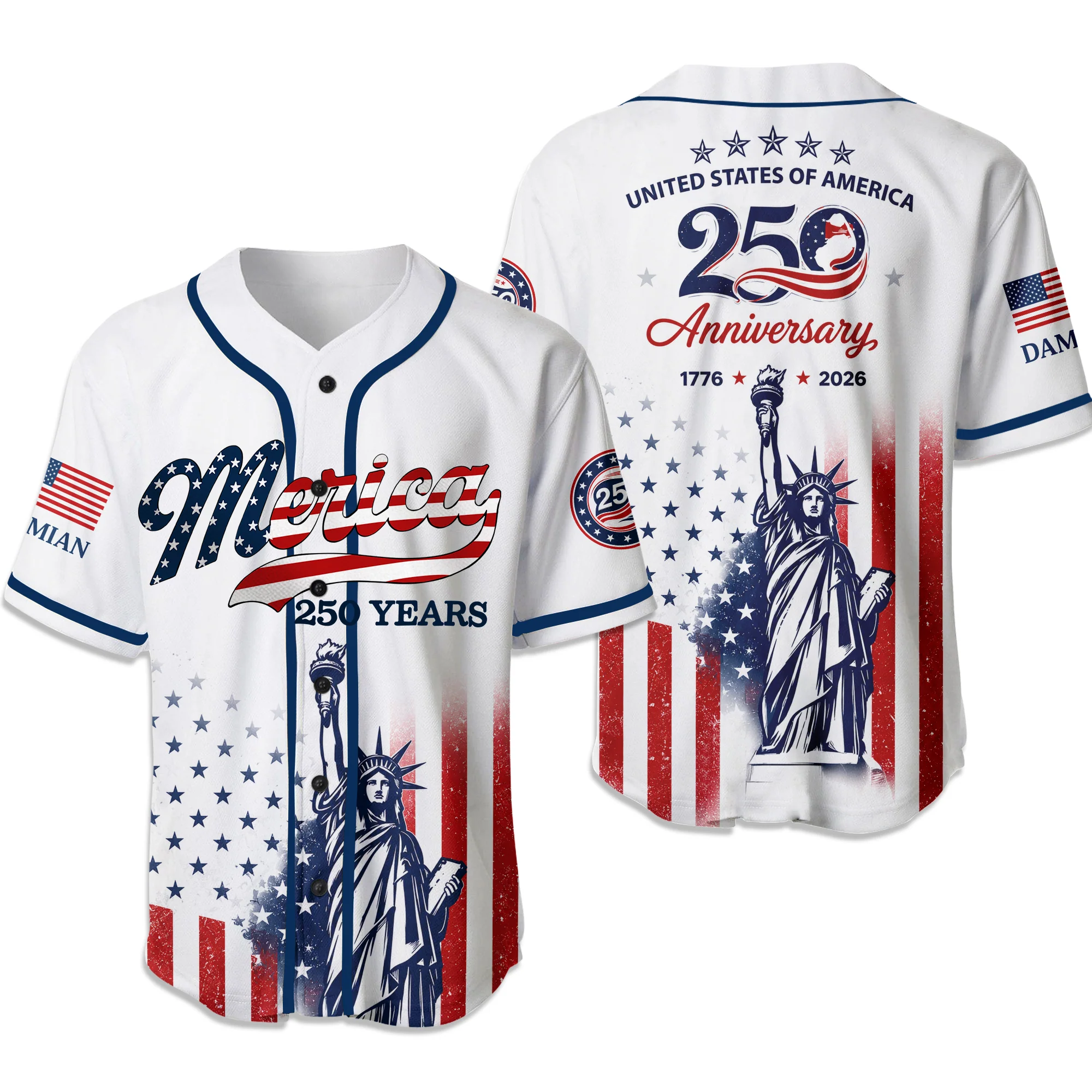 Personalized USA 250th Anniversary Patriotic Statue of Liberty Merica 250 Baseball Jersey Shirt HO82 902896 - Image 3