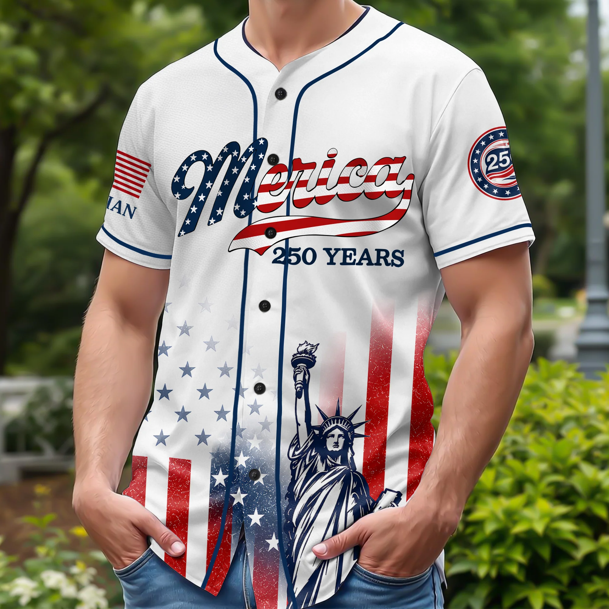 Personalized USA 250th Anniversary Patriotic Statue of Liberty Merica 250 Baseball Jersey Shirt HO82 902896 - Image 5