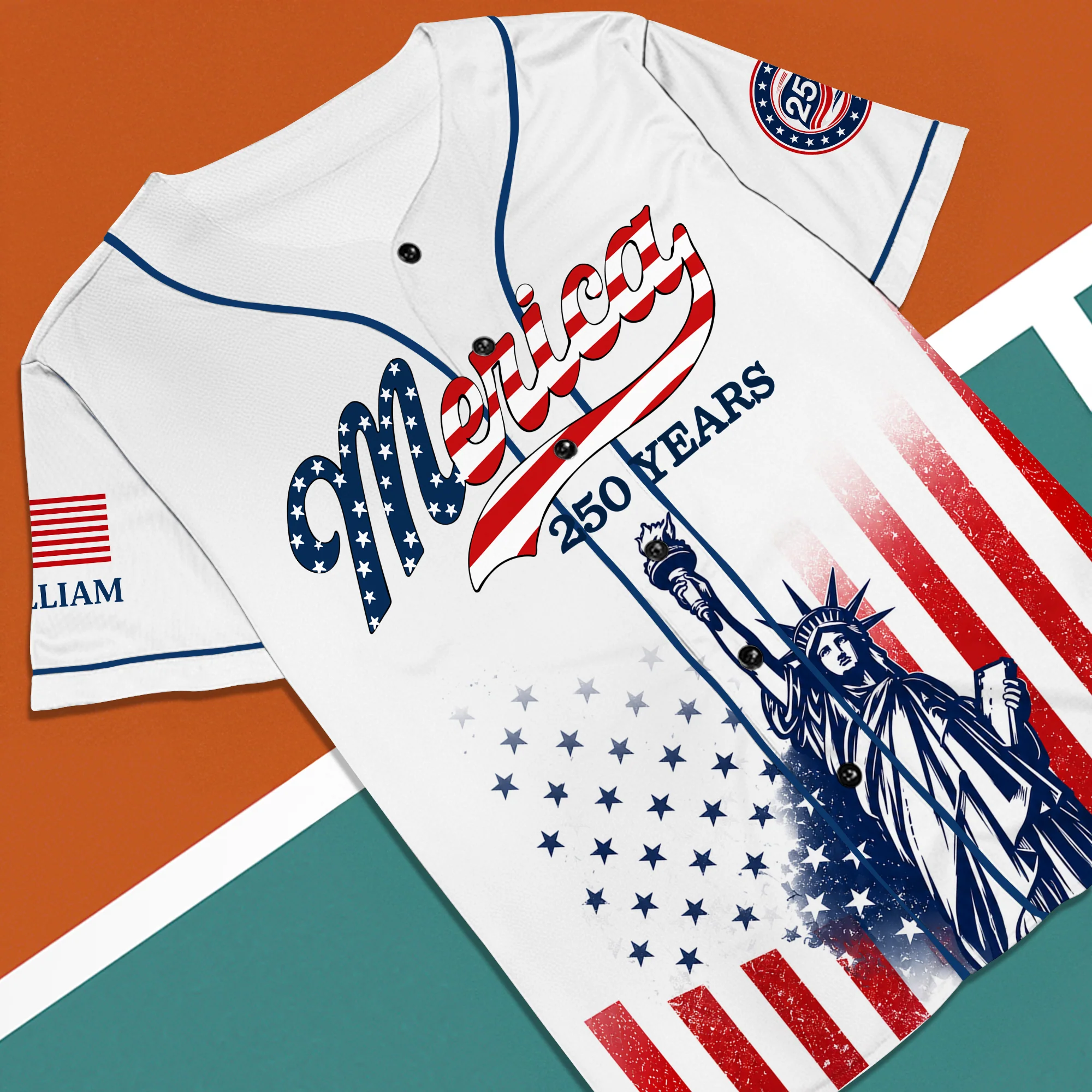 Personalized USA 250th Anniversary Patriotic Statue of Liberty Merica 250 Baseball Jersey Shirt HO82 902896 - Image 6