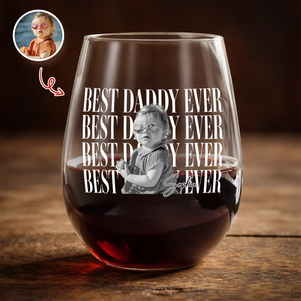 Personalized Vintage Photo Best Daddy Mommy Ever Wine Glass TH10 169957 - Image 4