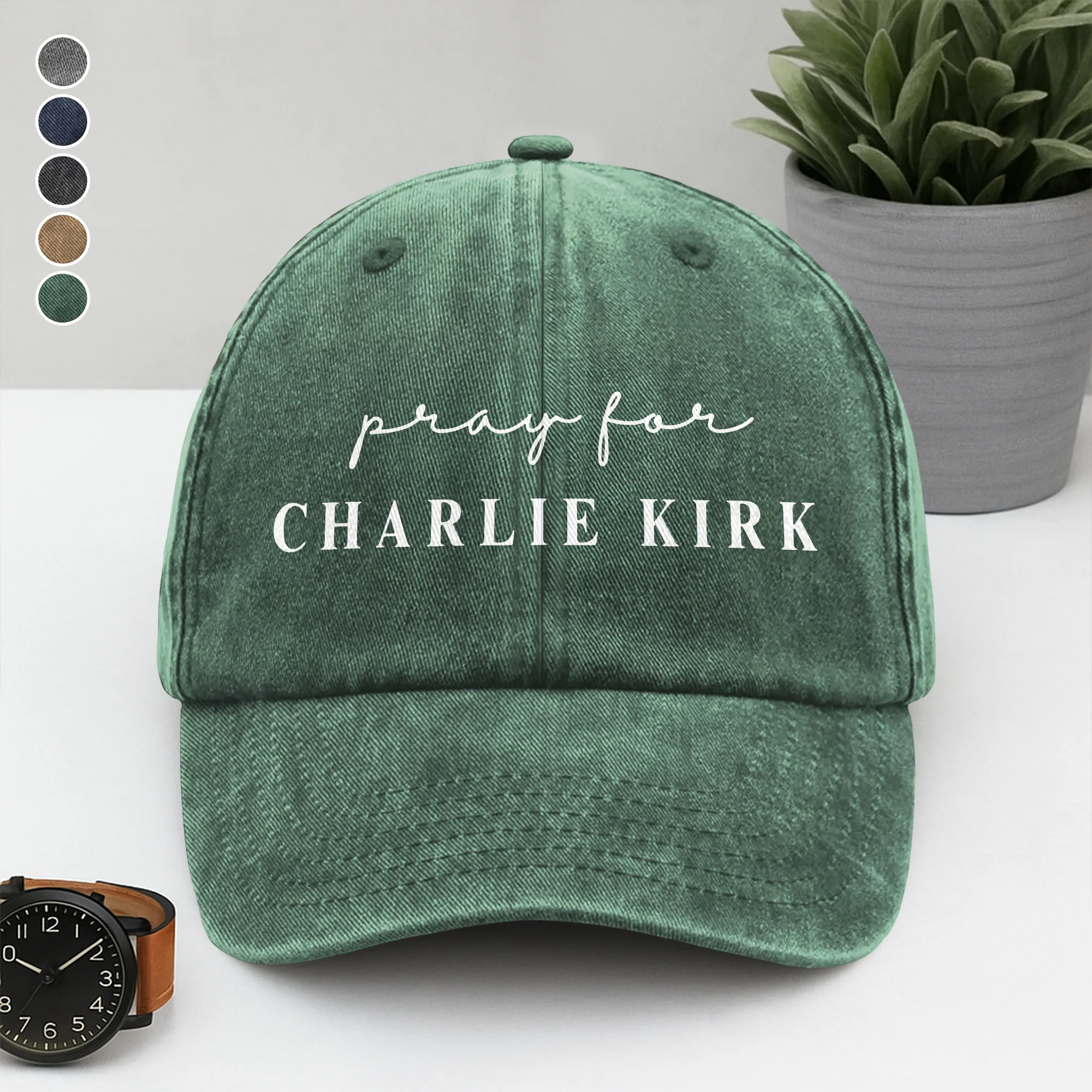 Pray for Charlie Kirk Washed Denim Baseball Cap LM32 65539 - Image 2