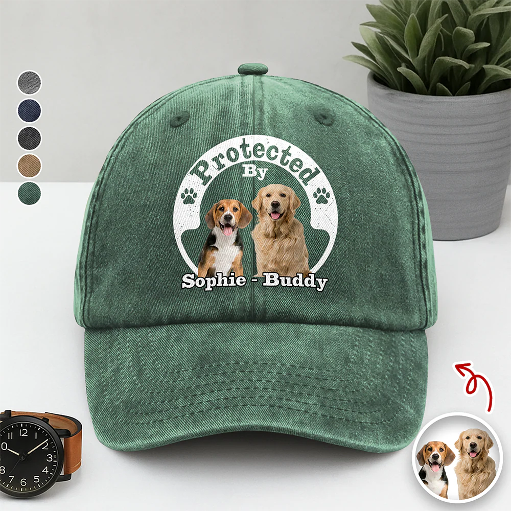 Protected By Human Dog Photo Ver 2 - Personalized Washed Denim Baseball Cap LM32 893953 - Image 8