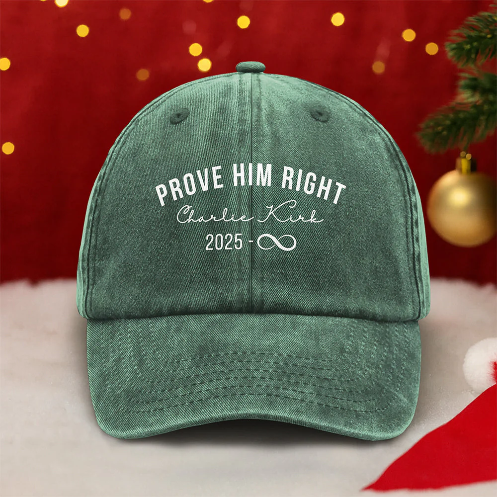 Prove Him Right Support Charlie Kirk Washed Denim Baseball Cap HA75 64440 - Image 4