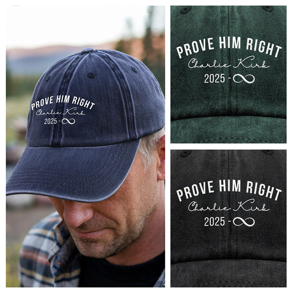 Prove Him Right Support Charlie Kirk Washed Denim Baseball Cap HA75 64440 - Image 5