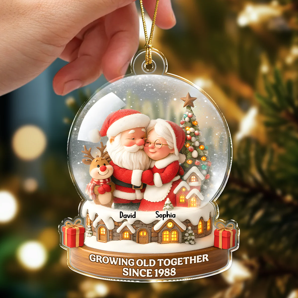 Santa Couple With Cozy Hug Christmas - Personalized Acrylic Ornament Gift for Couples CH07 899508 - Image 2