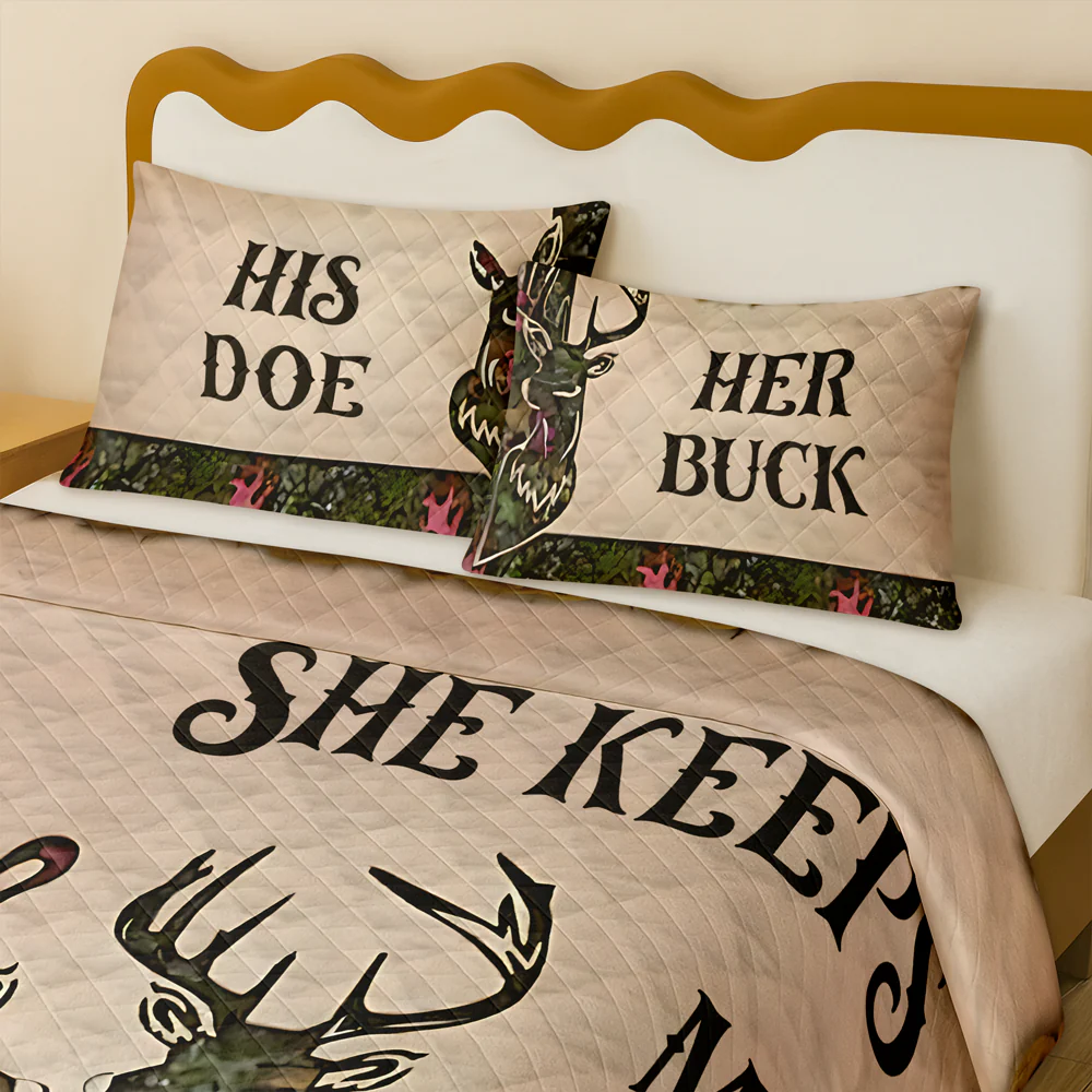 She Keeps Me Wild Personalized Hunter Couple Quilt Bedding Set Gift For Couple, Husband, Wife CH07 895478 - Image 4