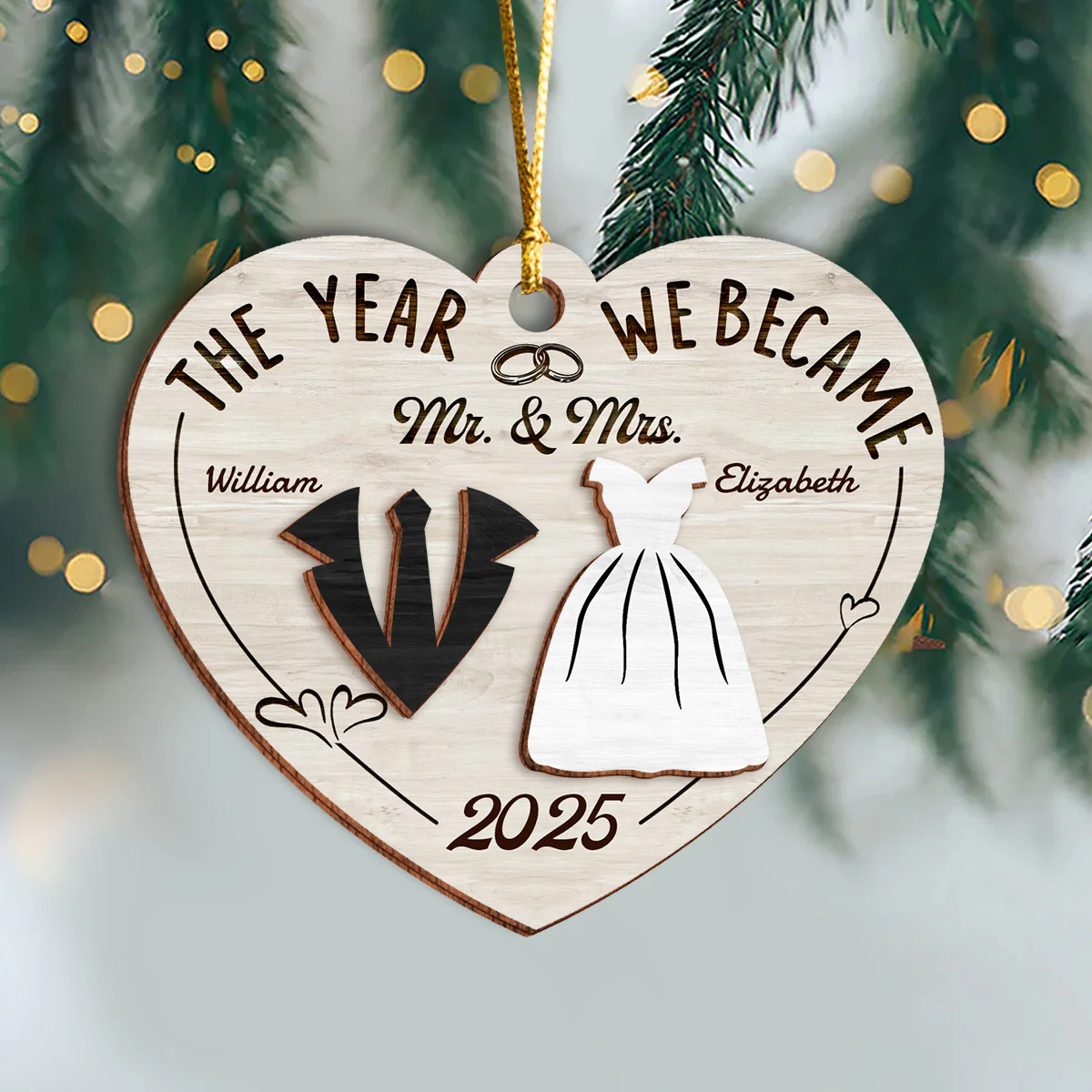 The Year We Became Mr. & Mrs. - Personalized 2-Layered Wooden Ornament CH07 896972 - Image 2
