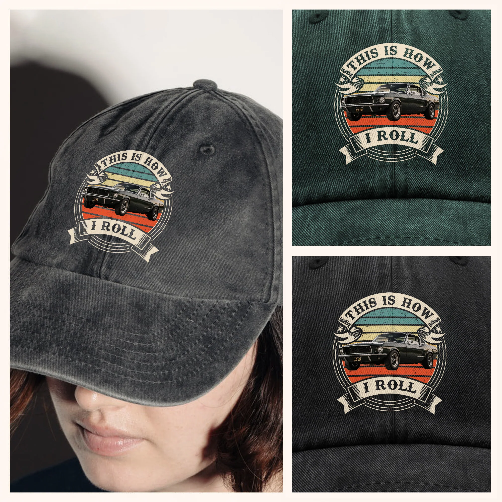 This Is How I Roll - Custom Car Photo Route 66 Vintage Washed Denim Baseball Cap CH07 896426 - Image 20