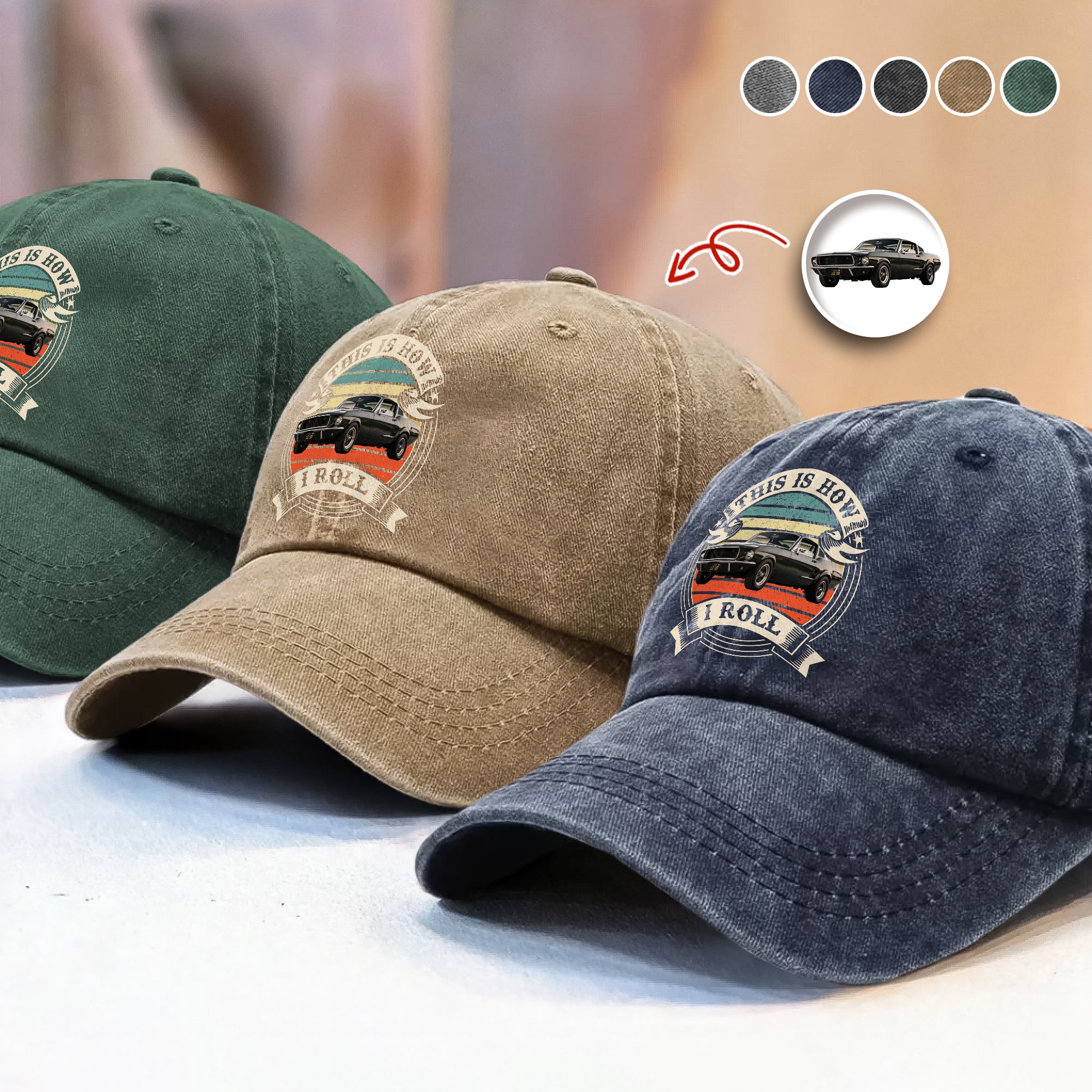 This Is How I Roll - Custom Car Photo Route 66 Vintage Washed Denim Baseball Cap CH07 896426 - Image 21