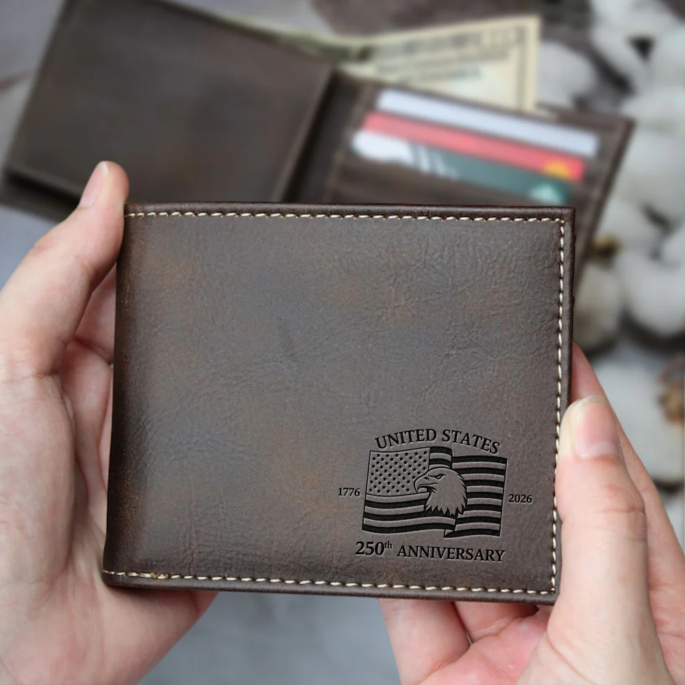 US 250th Anniversary Engraved Leather Wallet Gift for Him, Husband, Boyfriend, Father CH07 910440 - Image 2