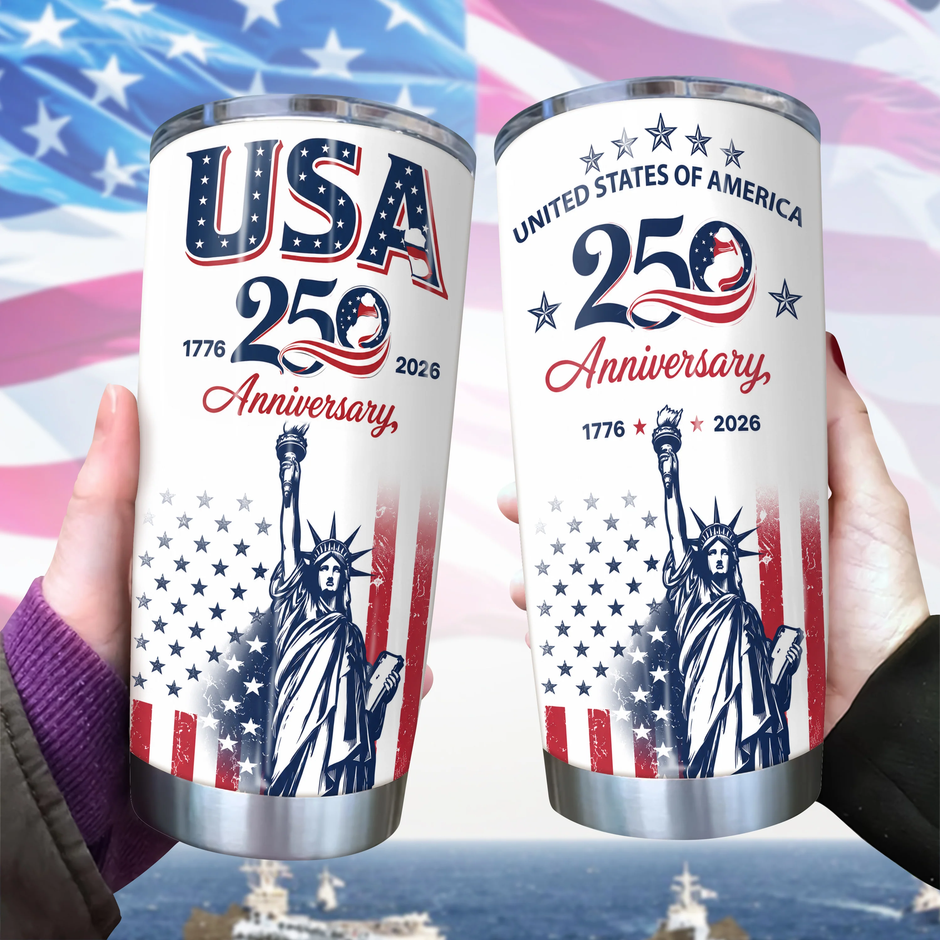 USA 250th Anniversary Patriotic Statue of Liberty Fat Tumbler HA75 921660 - Image 2