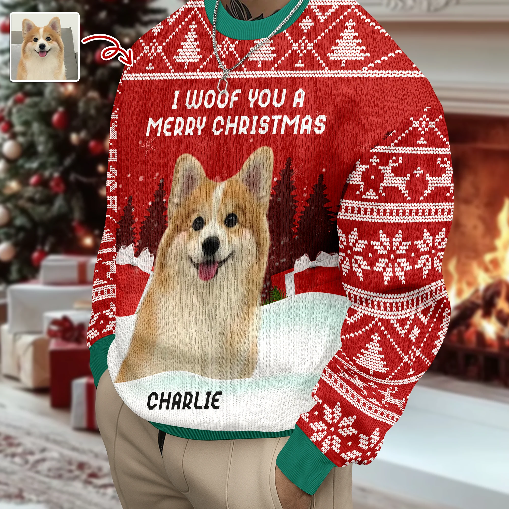 We Woof You A Merry Christmas Custom Dog Photo Ugly Sweater CH07 896502 - Image 3
