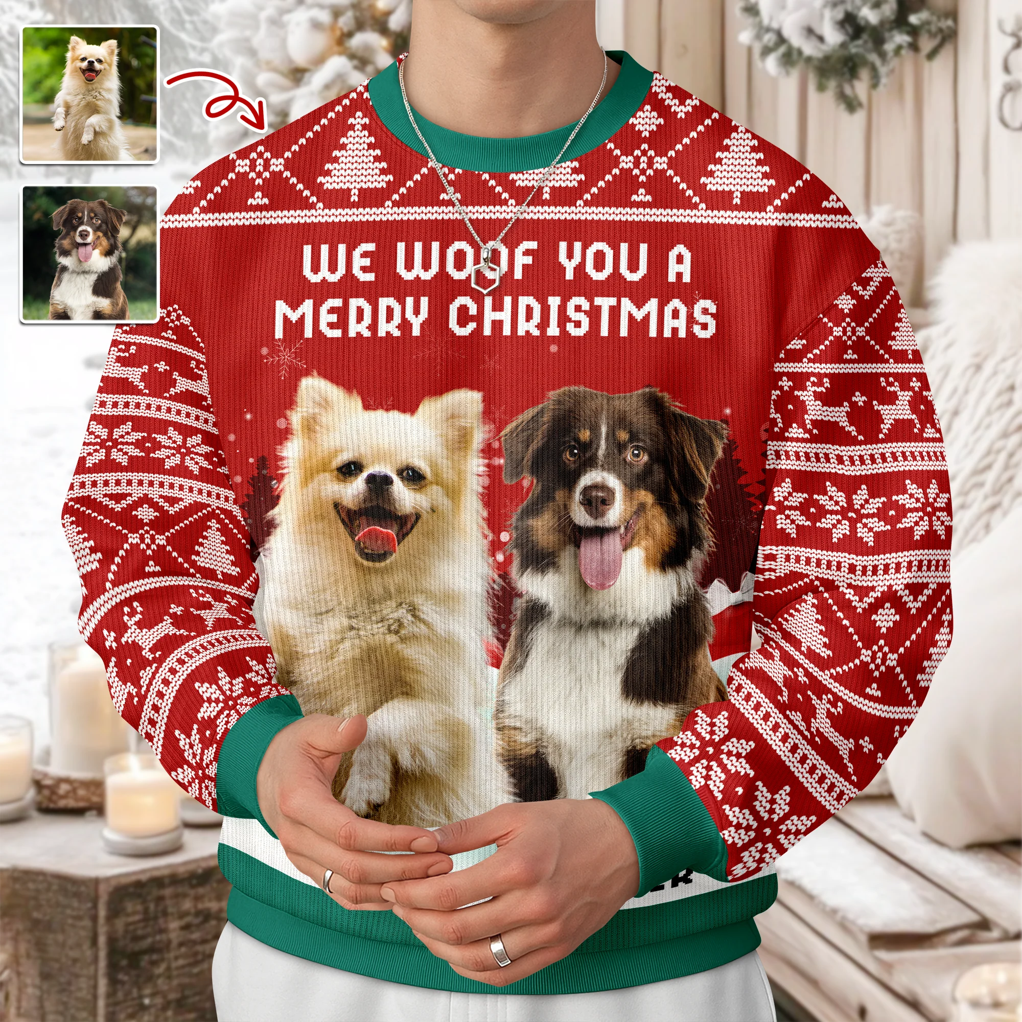 We Woof You A Merry Christmas Custom Dog Photo Ugly Sweater CH07 896502 - Image 4