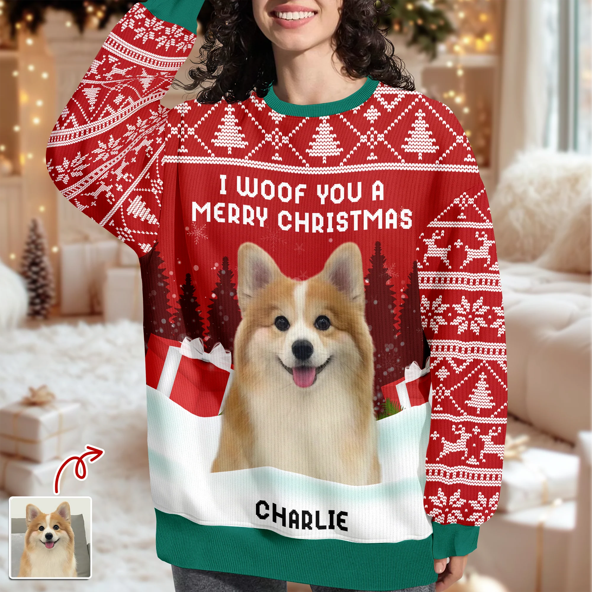 We Woof You A Merry Christmas Custom Dog Photo Ugly Sweater CH07 896502 - Image 5