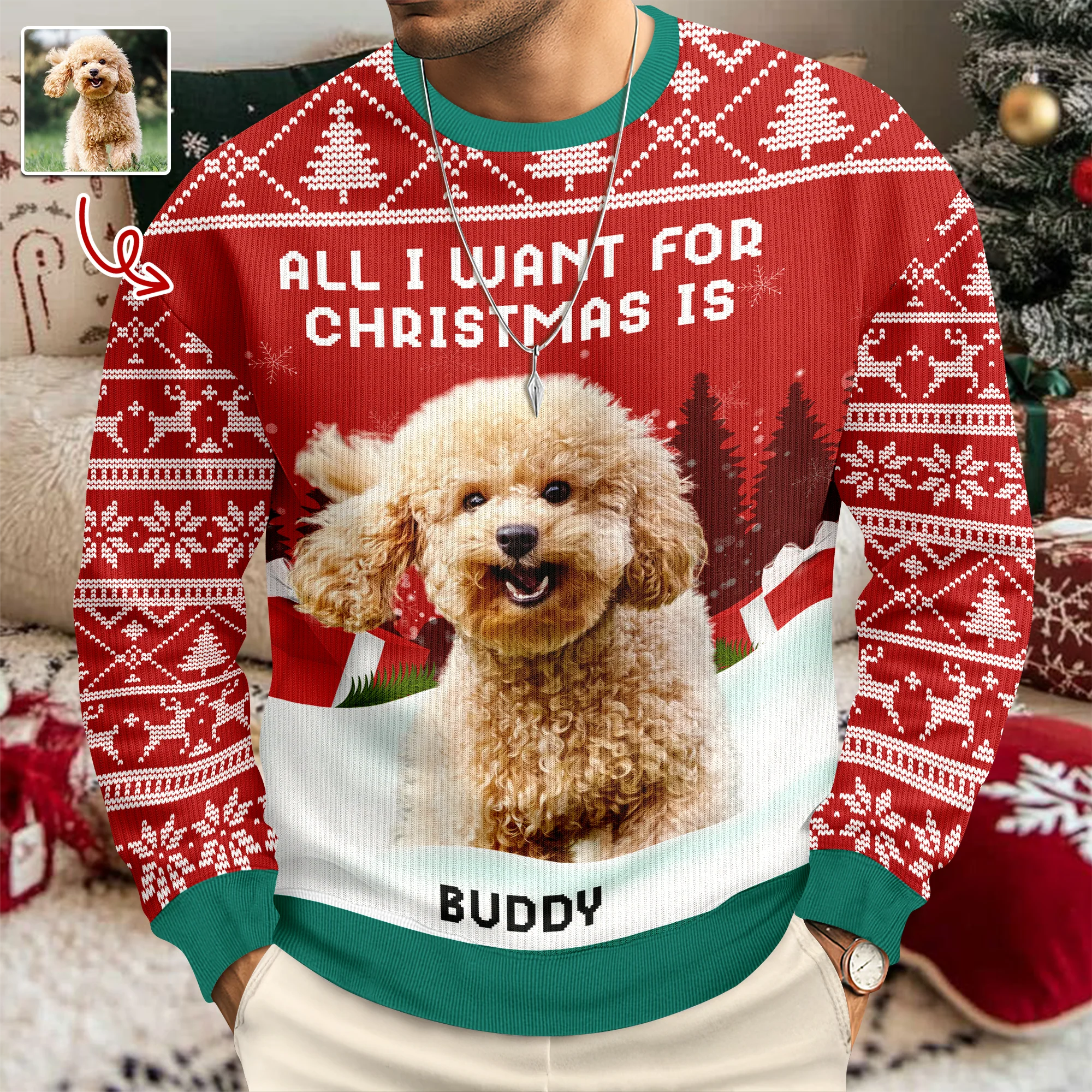 We Woof You A Merry Christmas Custom Dog Photo Ugly Sweater CH07 896502 - Image 6