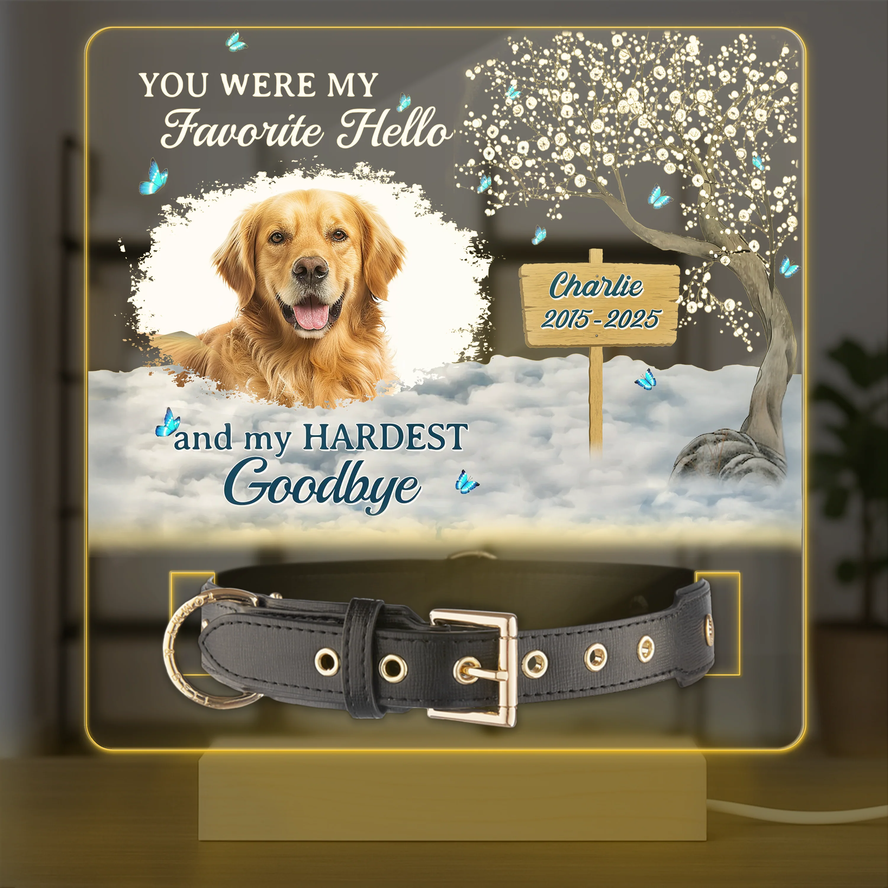 You Are My Favorite Hello An My Hardest Goodbye - Custom Pet Photo Memorial Acrylic Collar Frame CH07 896078 - Image 2