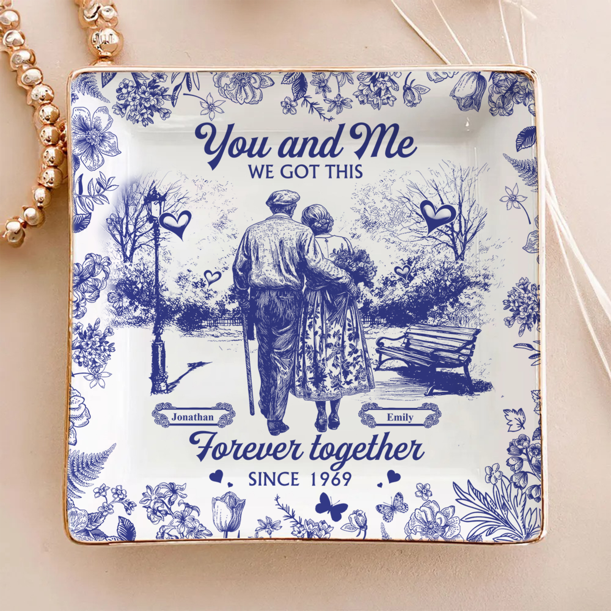 You & Me We Got This Personalized Couple Toile De Jouy Jewelry Dish LM32 893993 - Image 2