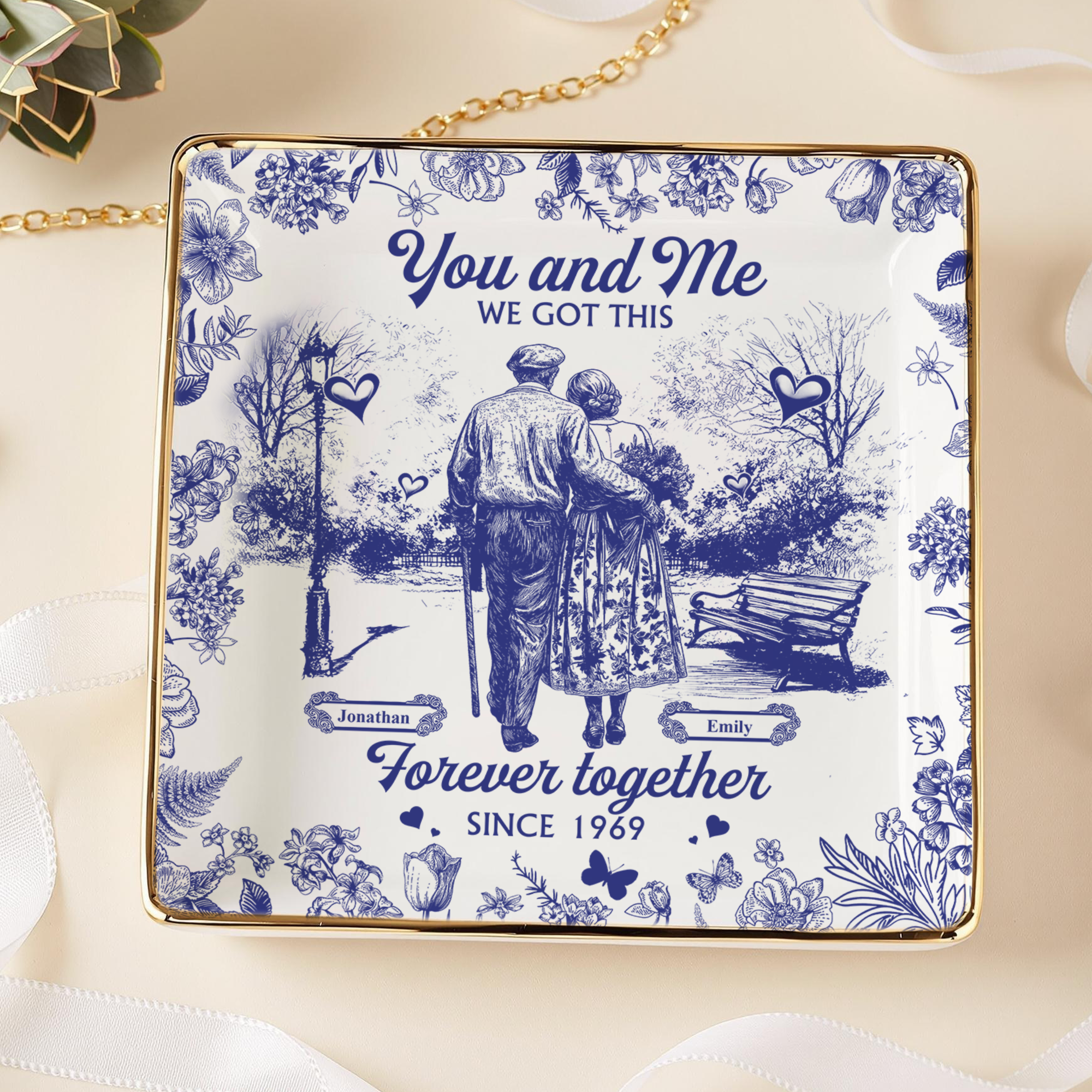 You & Me We Got This Personalized Couple Toile De Jouy Jewelry Dish LM32 893993 - Image 4