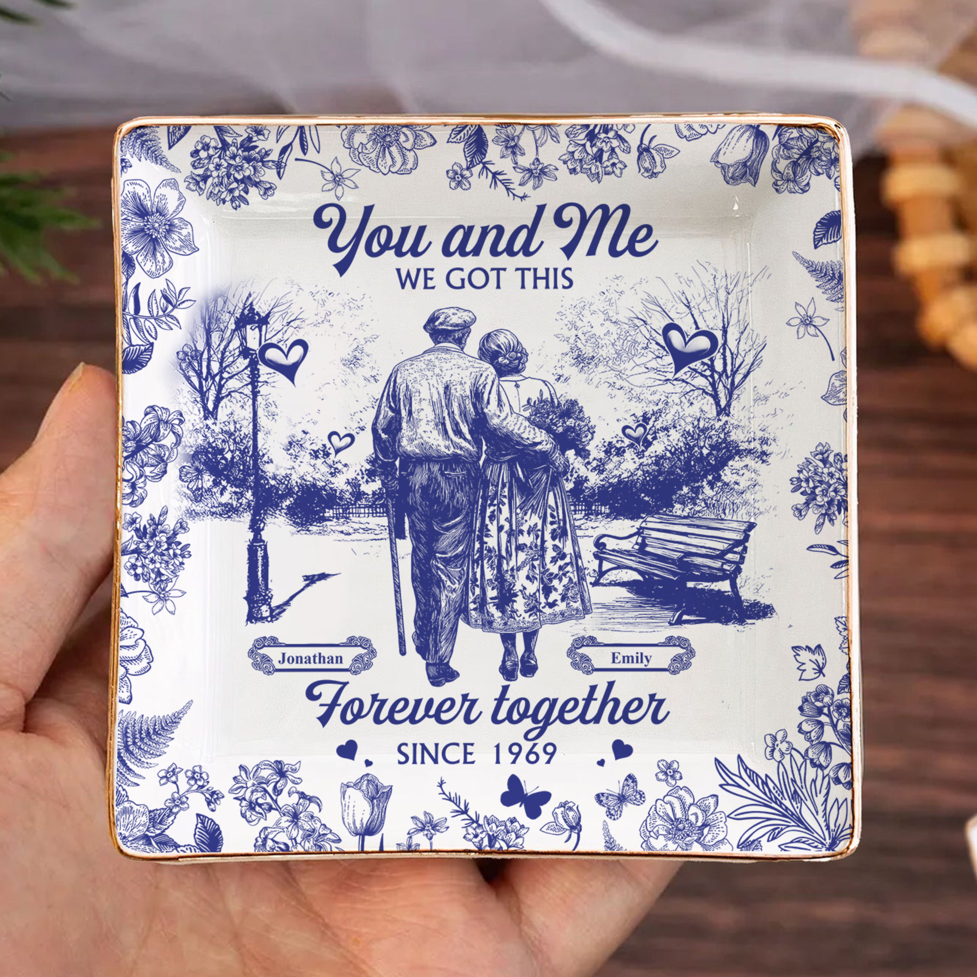 You & Me We Got This Personalized Couple Toile De Jouy Jewelry Dish LM32 893993 - Image 5