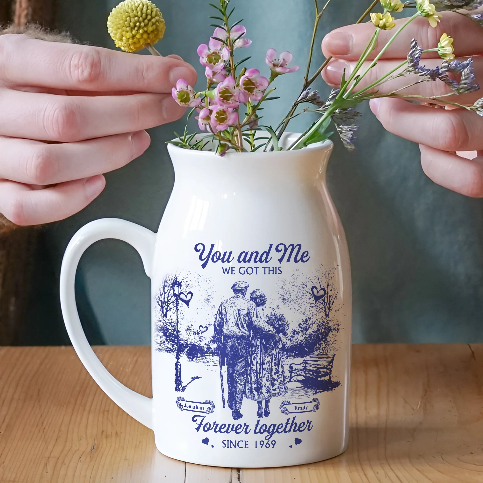 You & Me We Got This Personalized Couple Toile De Jouy Vase LM32 893965 - Image 2