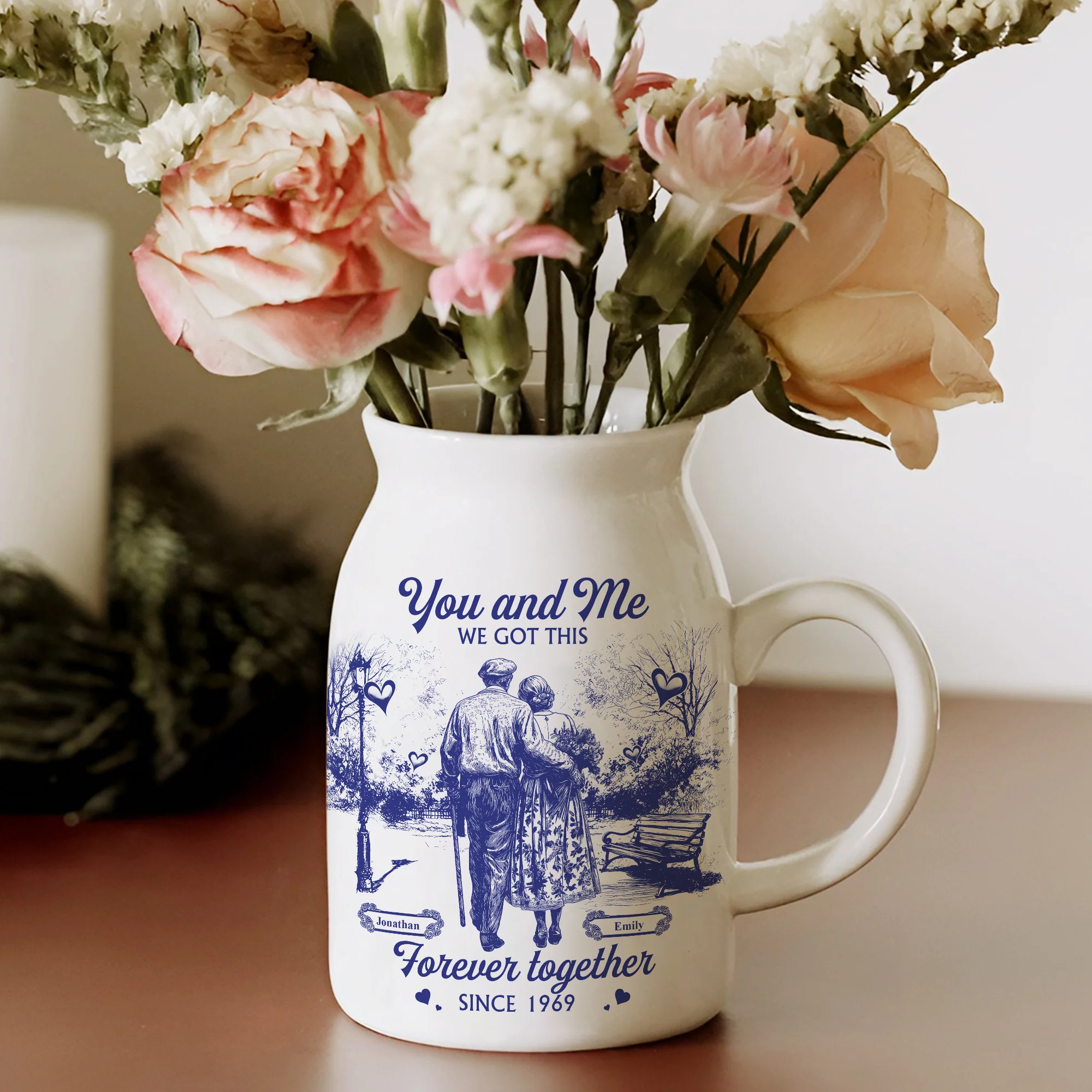 You & Me We Got This Personalized Couple Toile De Jouy Vase LM32 893965 - Image 4