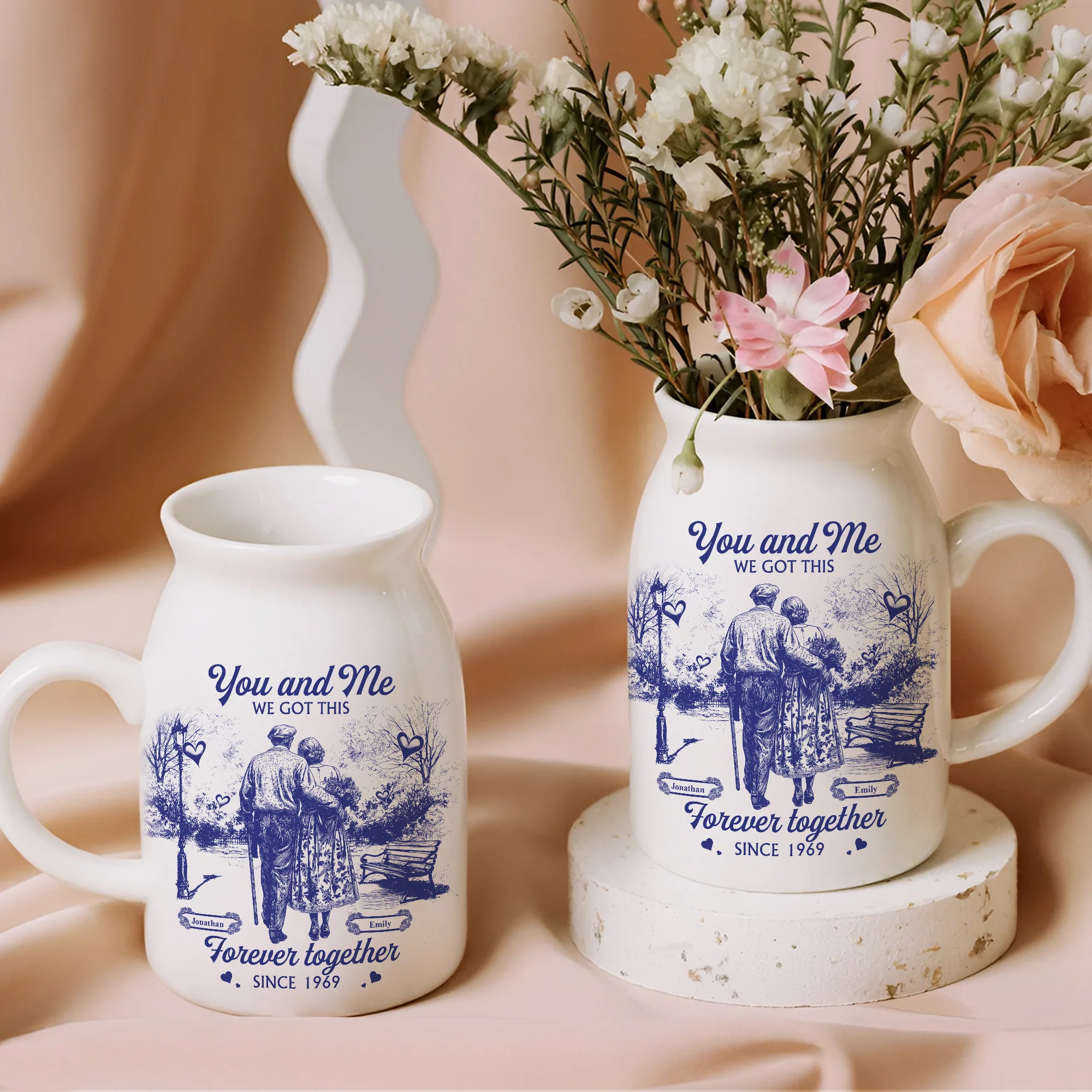 You & Me We Got This Personalized Couple Toile De Jouy Vase LM32 893965 - Image 7
