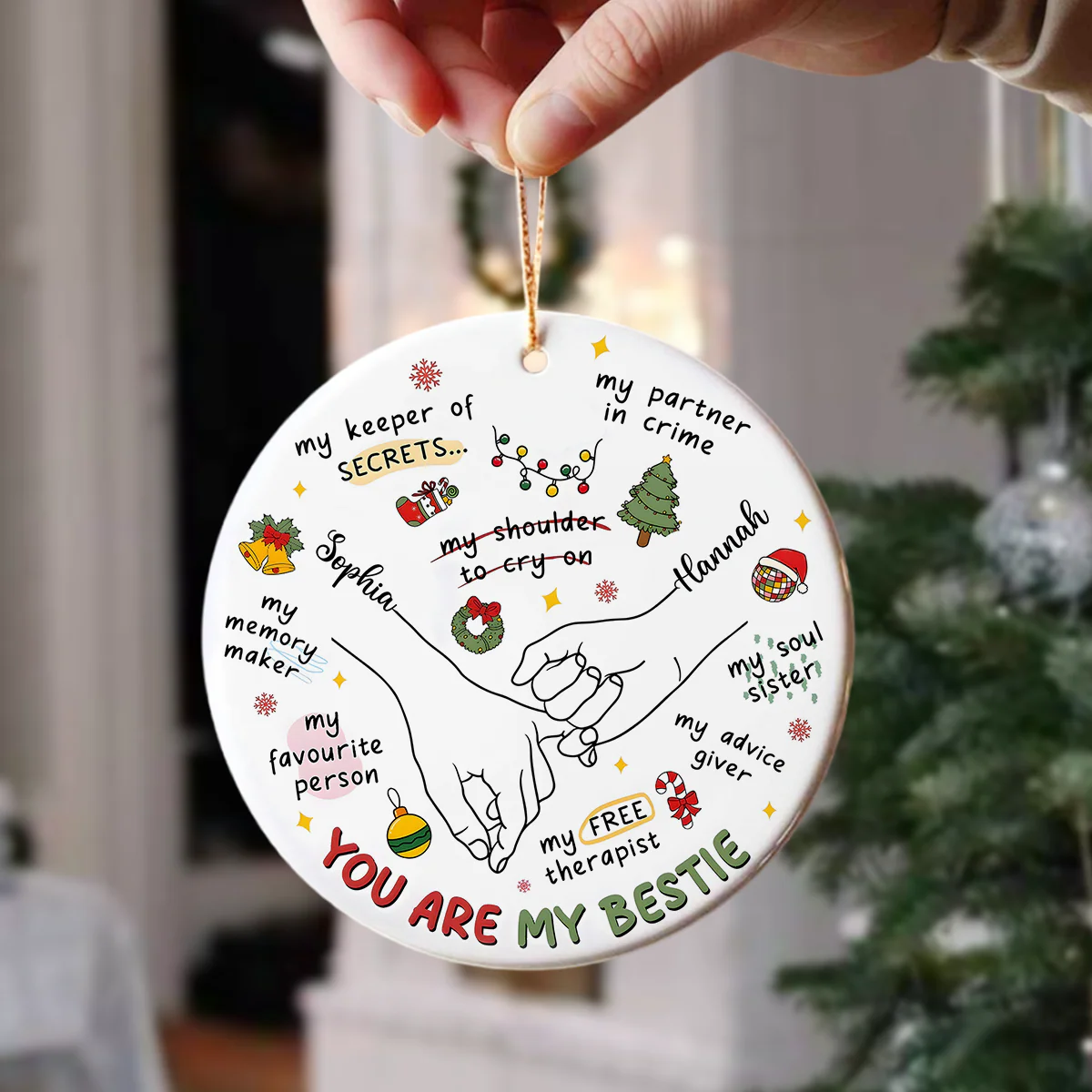 You're My Bestie Personalized Ceramic Ornament Gift For Sister Besties BFF TH10 894855 - Image 2