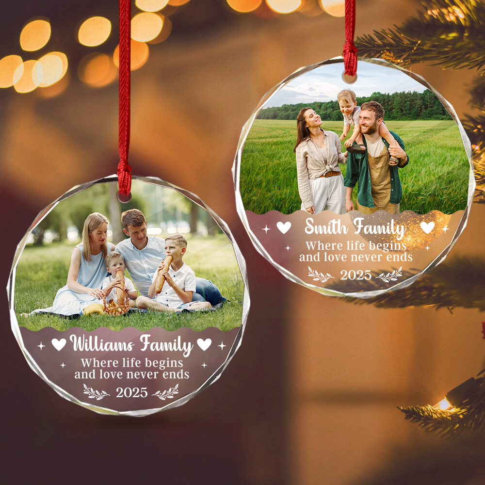 Where Life Begins And Love Never Ends Custom Family Photo Glass Ornament CH07 896602 - Image 2