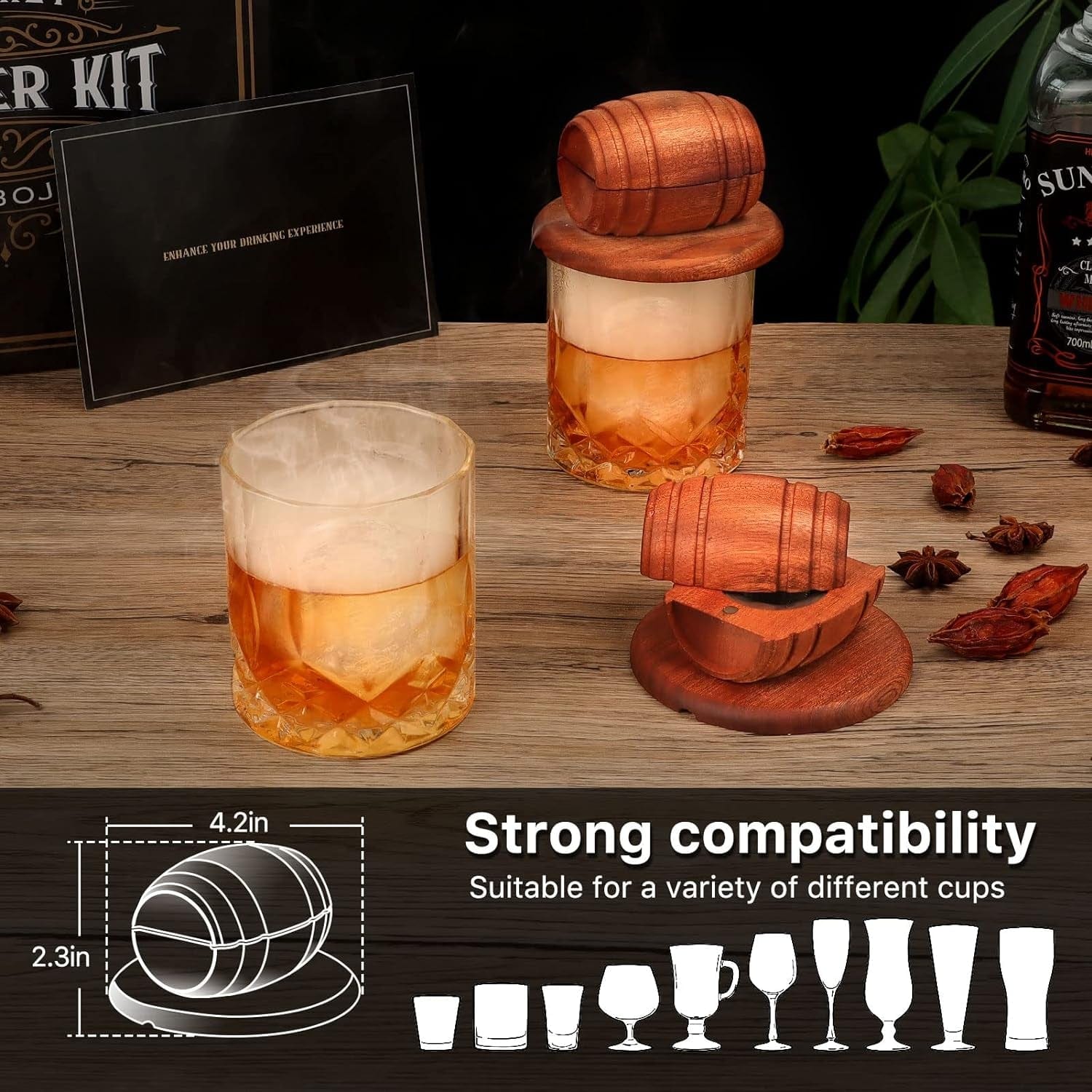 Whiskey Smoker Kit with Torch - 6 Flavors Wood Chips, 2 Glasses, 2 Ice Ball Molds - Cocktail Smoker Infuser Kit, Old Fashioned Drink Smoker Kit, Birthday Bourbon Whiskey Gifts for Men,Dad(No Butane) - Image 5