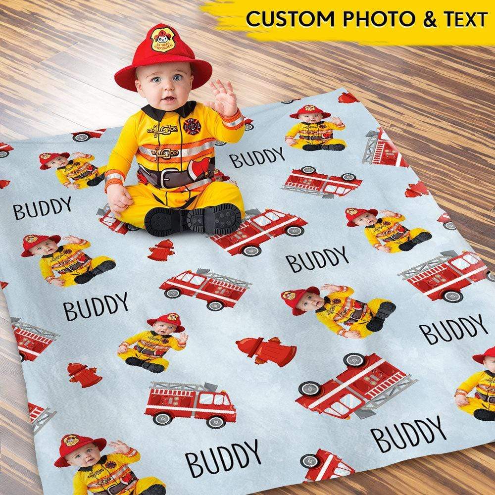 Upload Photo Baby Firefighter Blanket HN590