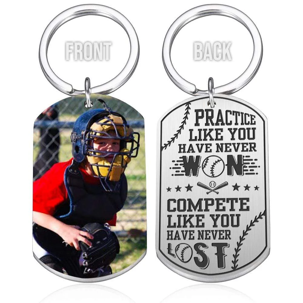 Practice Like You Have Never Won Baseball Metal Keychain, HN590 - Image 2