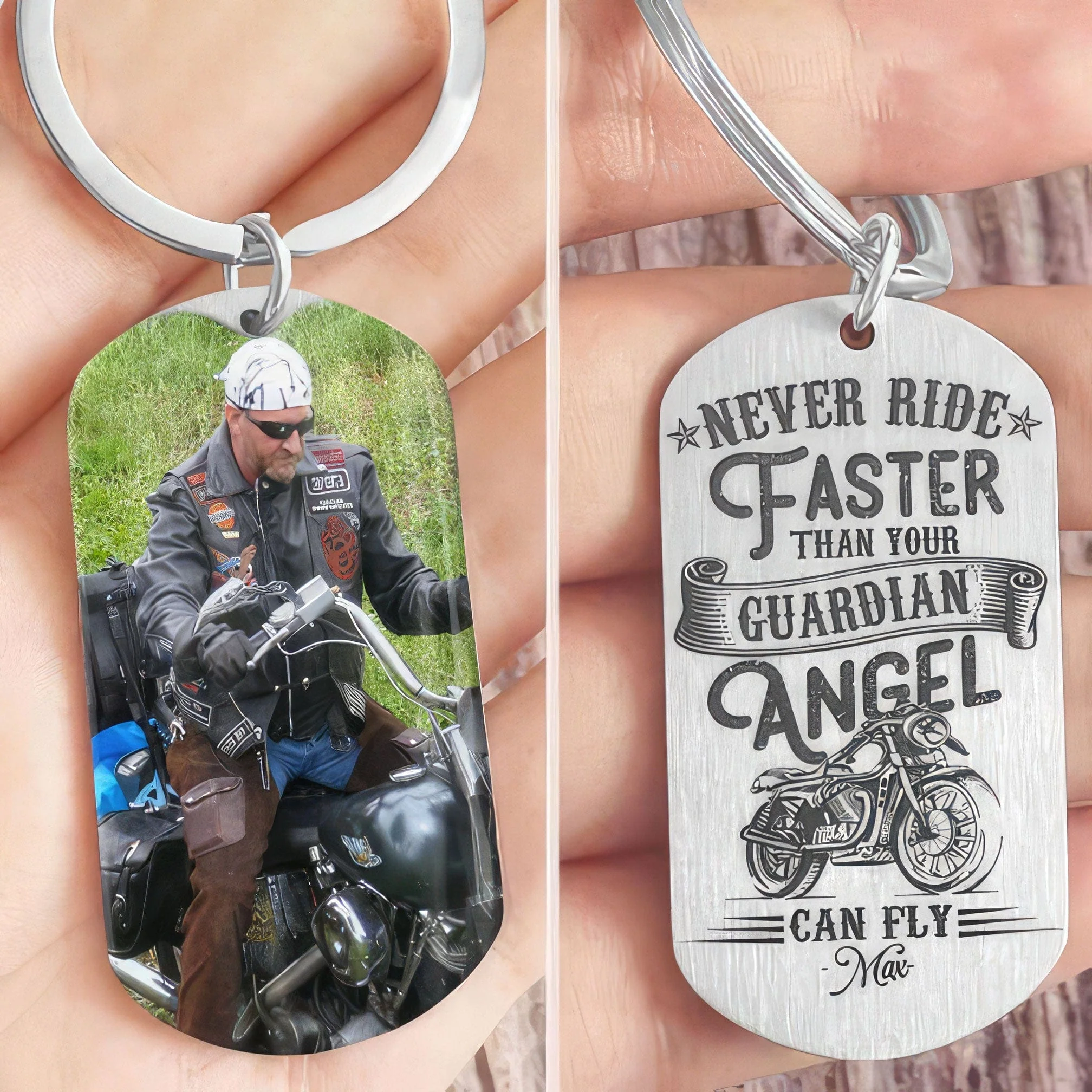 Never Ride Faster Than Your Guardian Angel Can Fly Biker Metal Keychain HN590