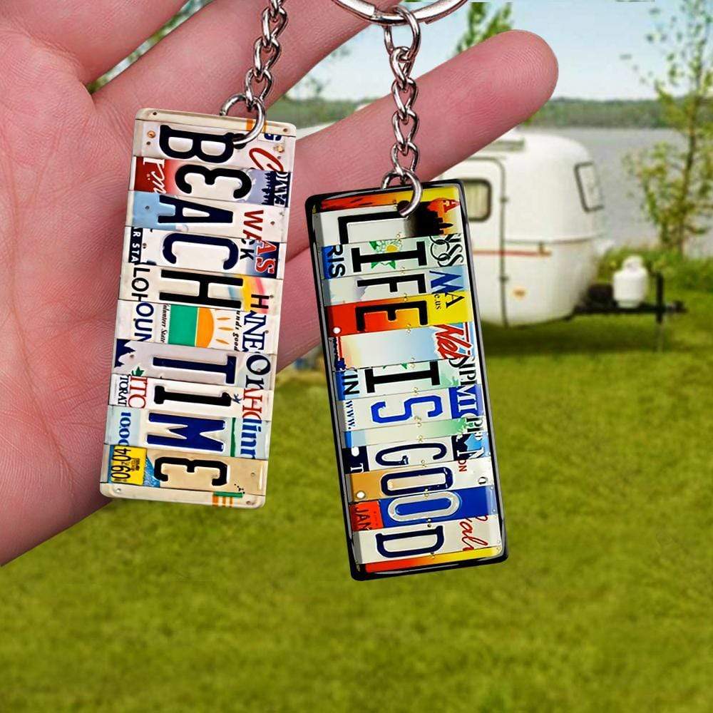 License Plate Vintage Metal Keychain, Hippie Lovers, Camping Gift HN590