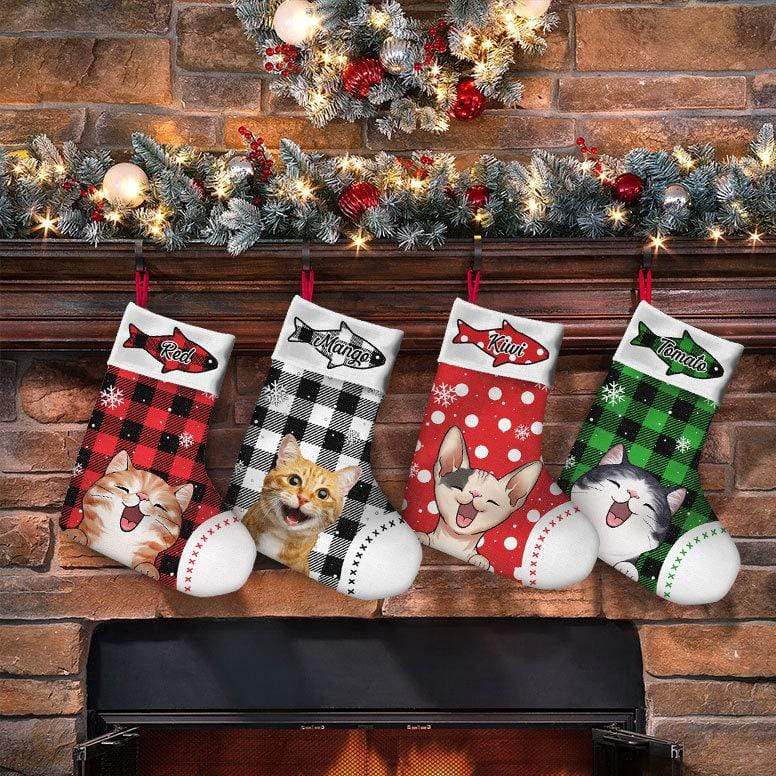 Cat Pattern Christmas Cat Stocking HN590