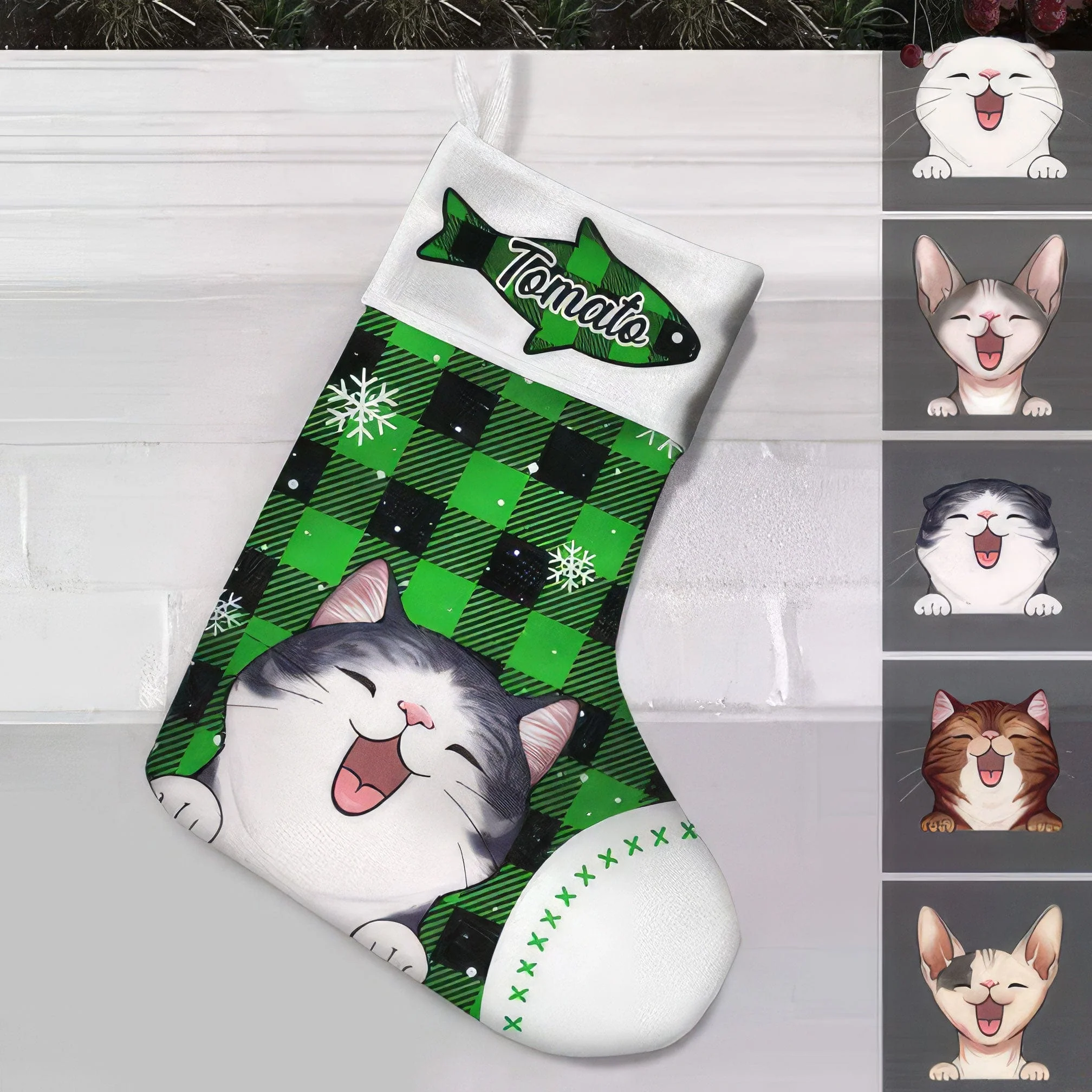 Cat Pattern Christmas Cat Stocking HN590 - Image 4