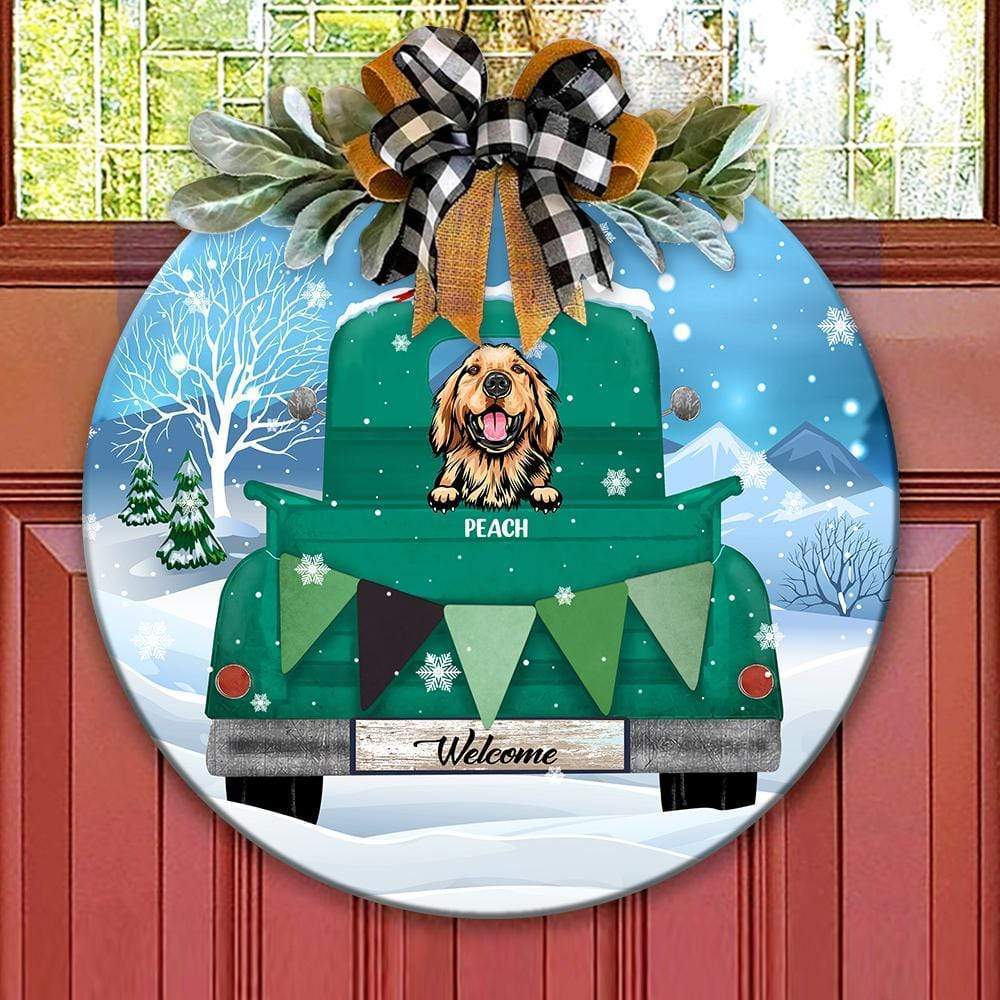 Christmas Truck Dog Wood Door Sign, Dog Lover Gift HN590 - Image 3
