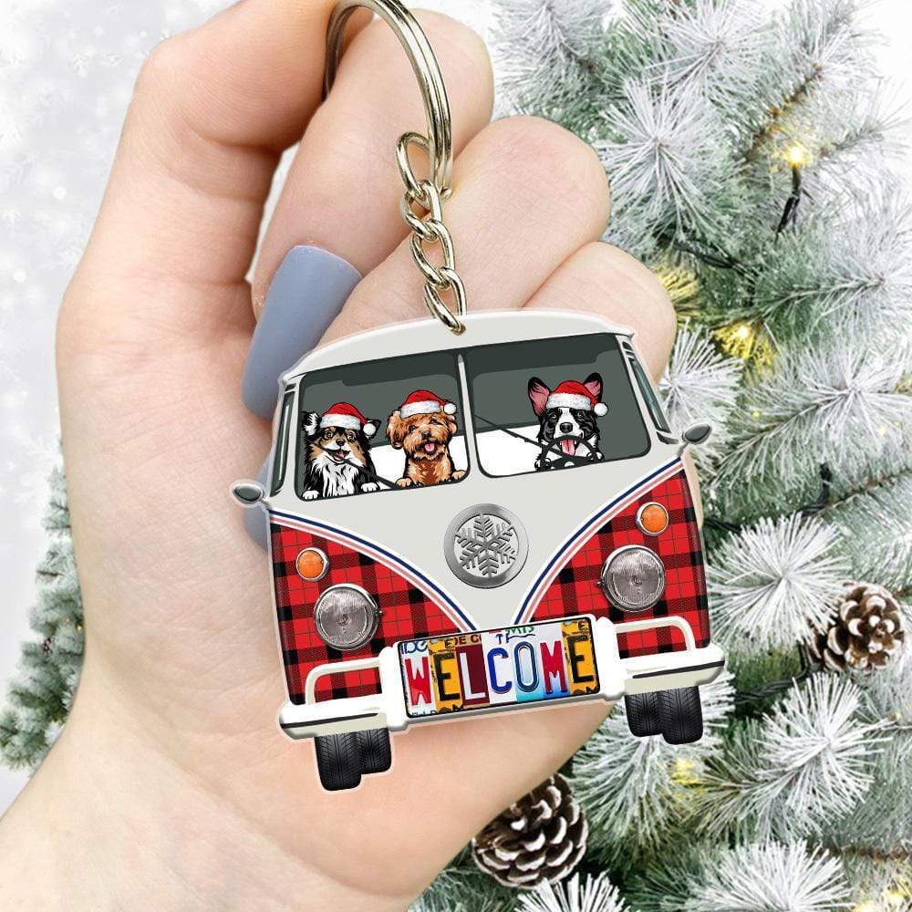 License Plate Xmas Van Dog Camping Acrylic Keychain, Dog Lover Gift HN590 - Image 3