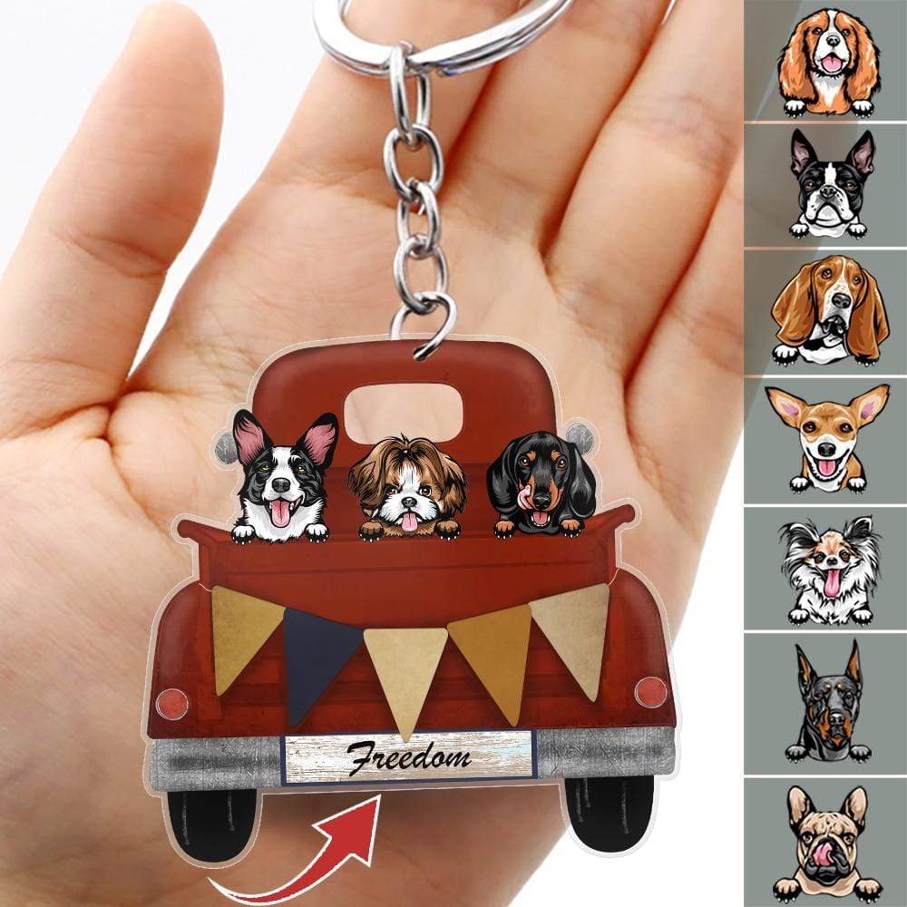 Vintage Truck Dog Breeds Custom Double Sided Design Keychain, Dog Lover Gift HN590