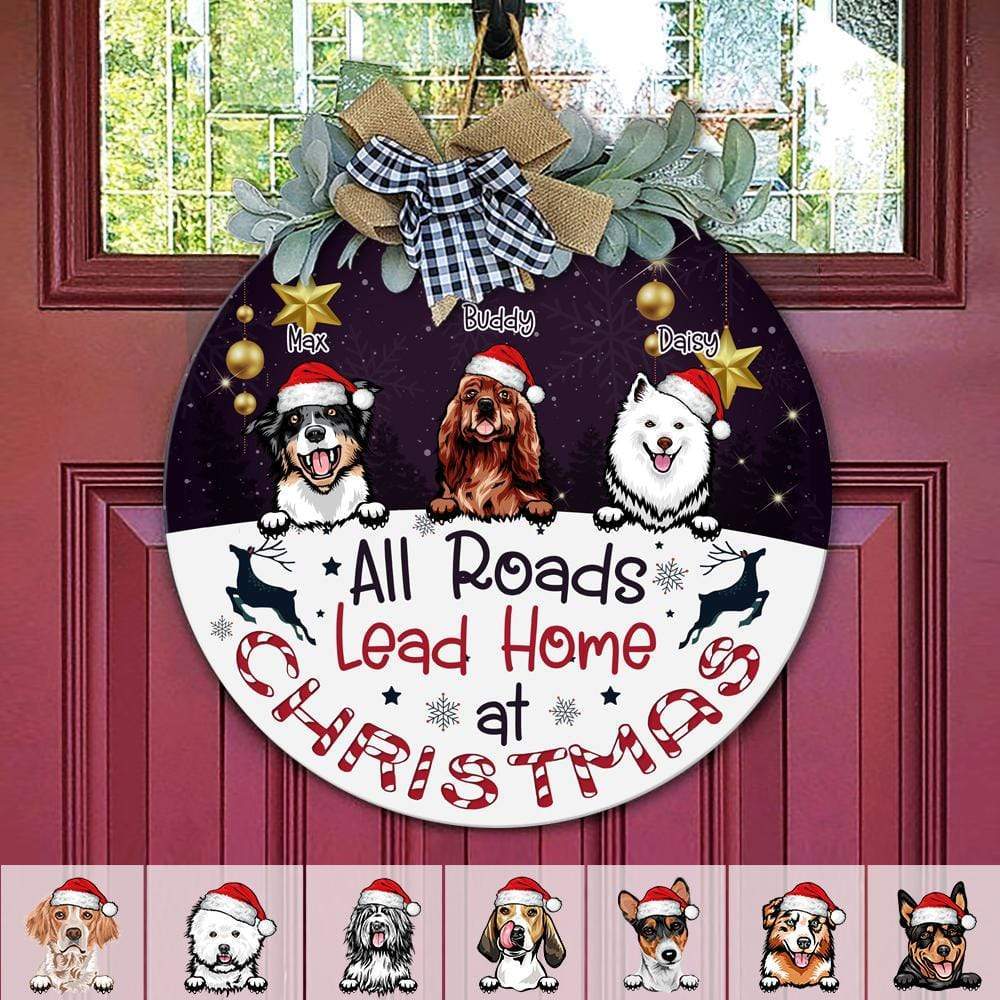 Lead Home At Christmas Dog Wooden Door Sign With Wreath, HN590