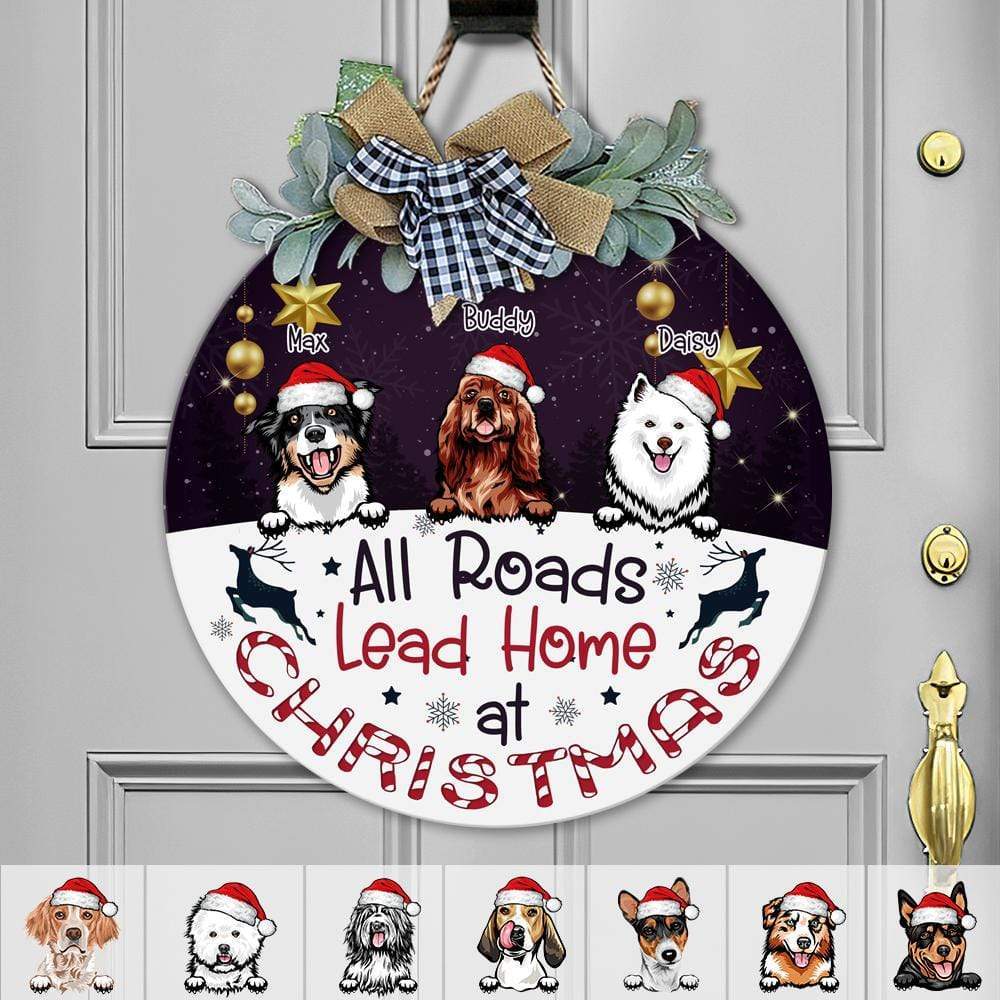 Lead Home At Christmas Dog Wooden Door Sign With Wreath, HN590 - Image 2