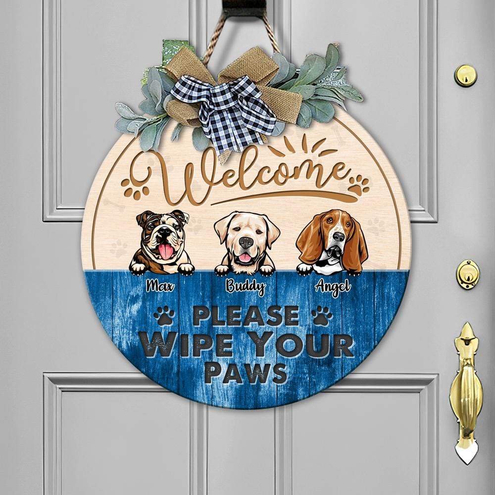 Please Wipe Your Paws Dog Wooden Door Sign With Wreath, Dog Door Hanger 892371 - Image 2