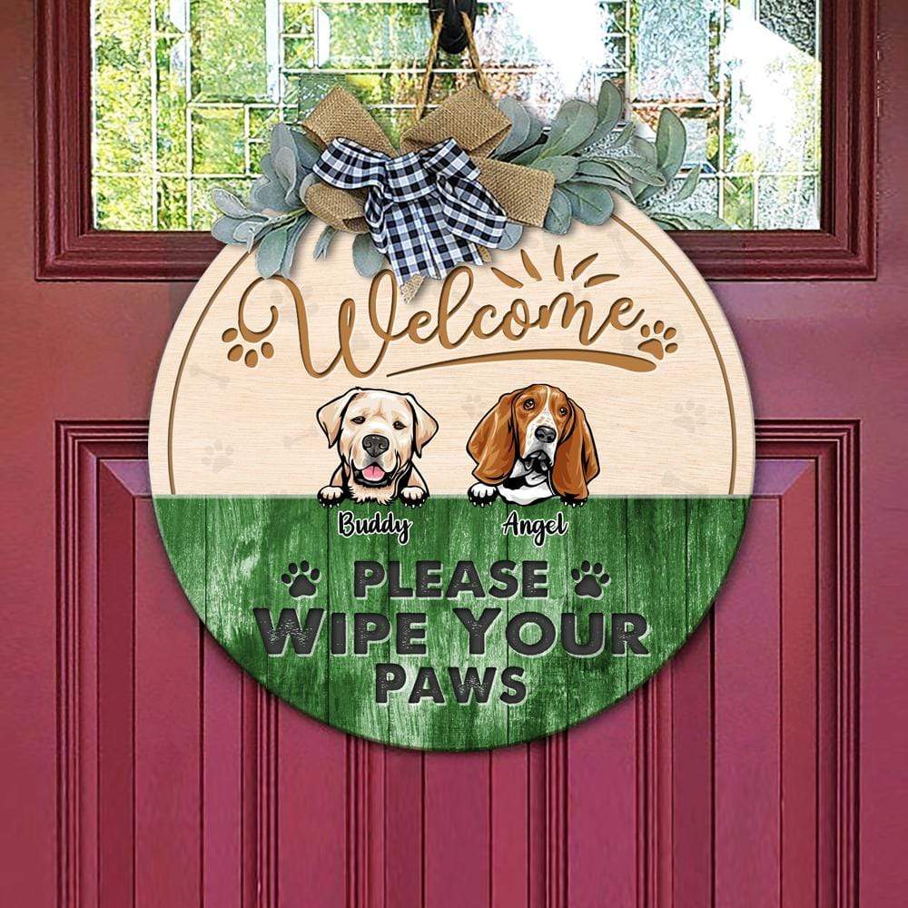 Please Wipe Your Paws Dog Wooden Door Sign With Wreath, Dog Door Hanger 892371 - Image 3