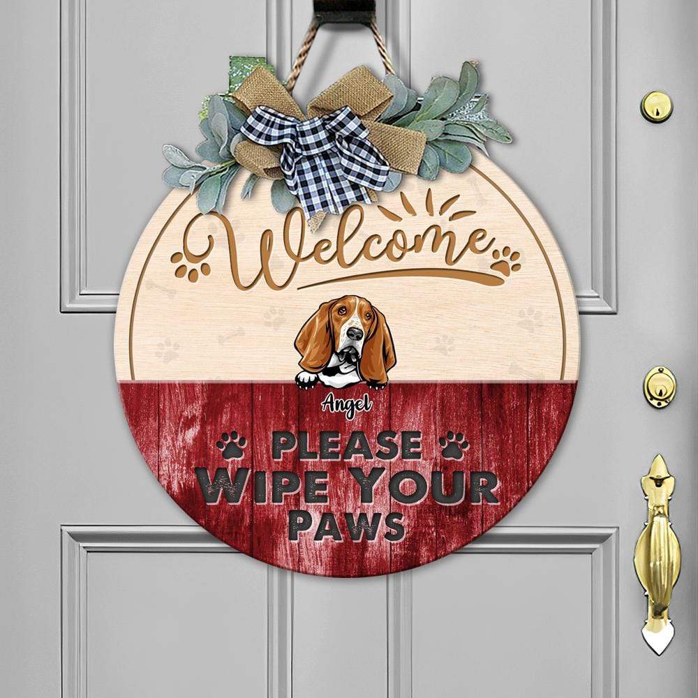 Please Wipe Your Paws Dog Wooden Door Sign With Wreath, Dog Door Hanger 892371 - Image 4